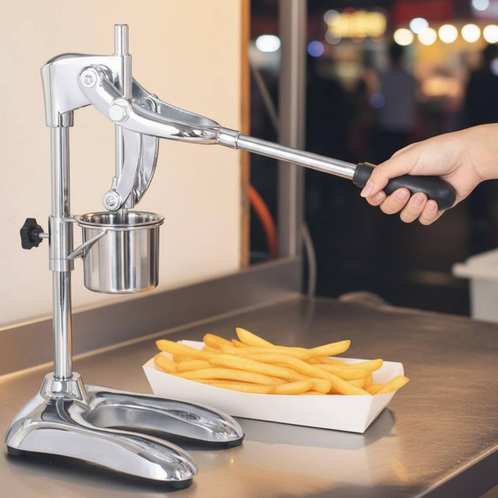 Macchina Patatine Fritte Pressa Patate Estrusore Formatore Manuale in Acciaio Inox 304 E Lega Patatine Uniformi 30cm con Doppio Stampo Adatta a Bar Banchi Snack Casa