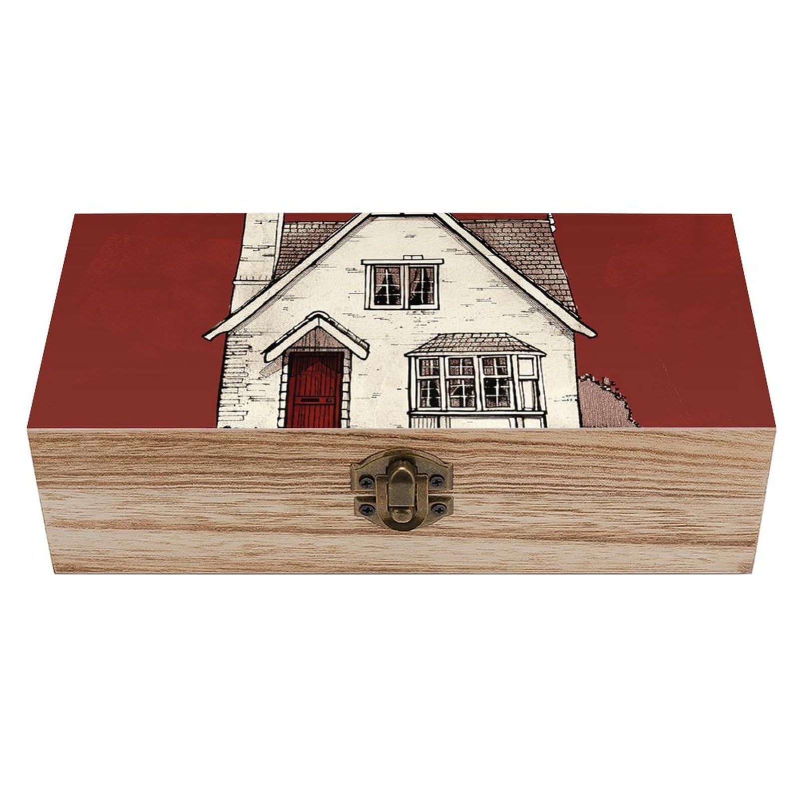 HLBSDM Vintage Wooden Storage Box White Line House Keepsake Box for Jewelry Photos Letters Elegant Desktop Organizer for Home Office Decor