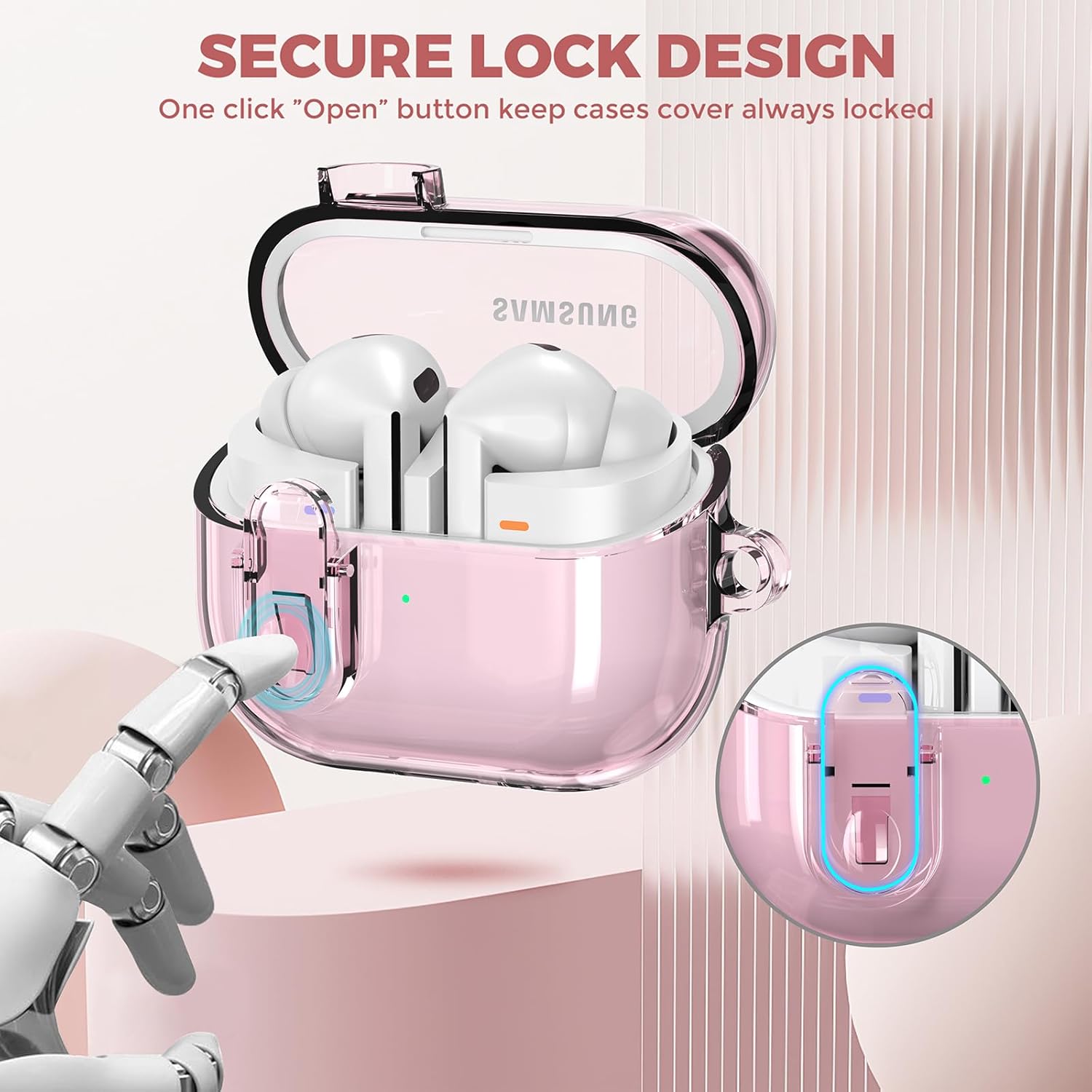 OTOPO Compatible with Samsung Galaxy Bud 3 Pro Case/Buds3/Buds 3 FE Case Clear Lock Clip with Cleaner Kit, Transparent TPU Galaxy Buds Pro 3 Protective Cover Men Women with Carabiner, Clear Pink - Image 2