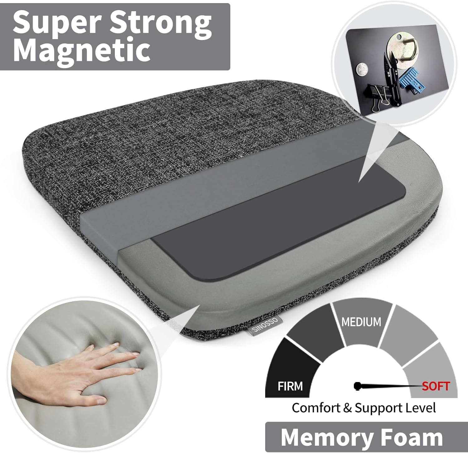 SINOSSO Memory Foam 14" Metal Chair Cushions 4 Pcs, Modern Interwoven Style Magnetic Chair Pads for Dining Kitchen Cafe Bistro Stackable Chair (U-Shape, Black-Gray, 4)