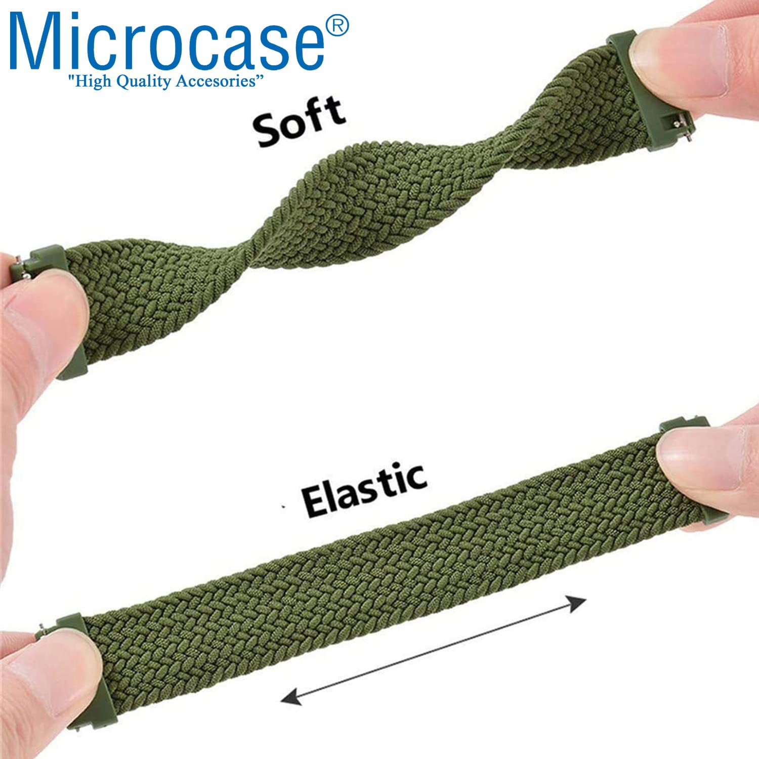 Microcase Universal 20 mm Akıllı Saatler için 155 mm Esnek Hasır Örgü Kordon Kayış - KY33 (Siyah)