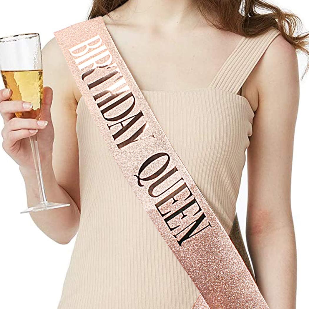 COCIDE Rose Gold Birthday Sash & Birthday Tiara Set - Crowns and Tiaras for Women Decorations Kit Rhinestone Queen Headband for Girl Glitter Crystal Hair Accessories for Party Cake Topper Favors Gift - Image 2