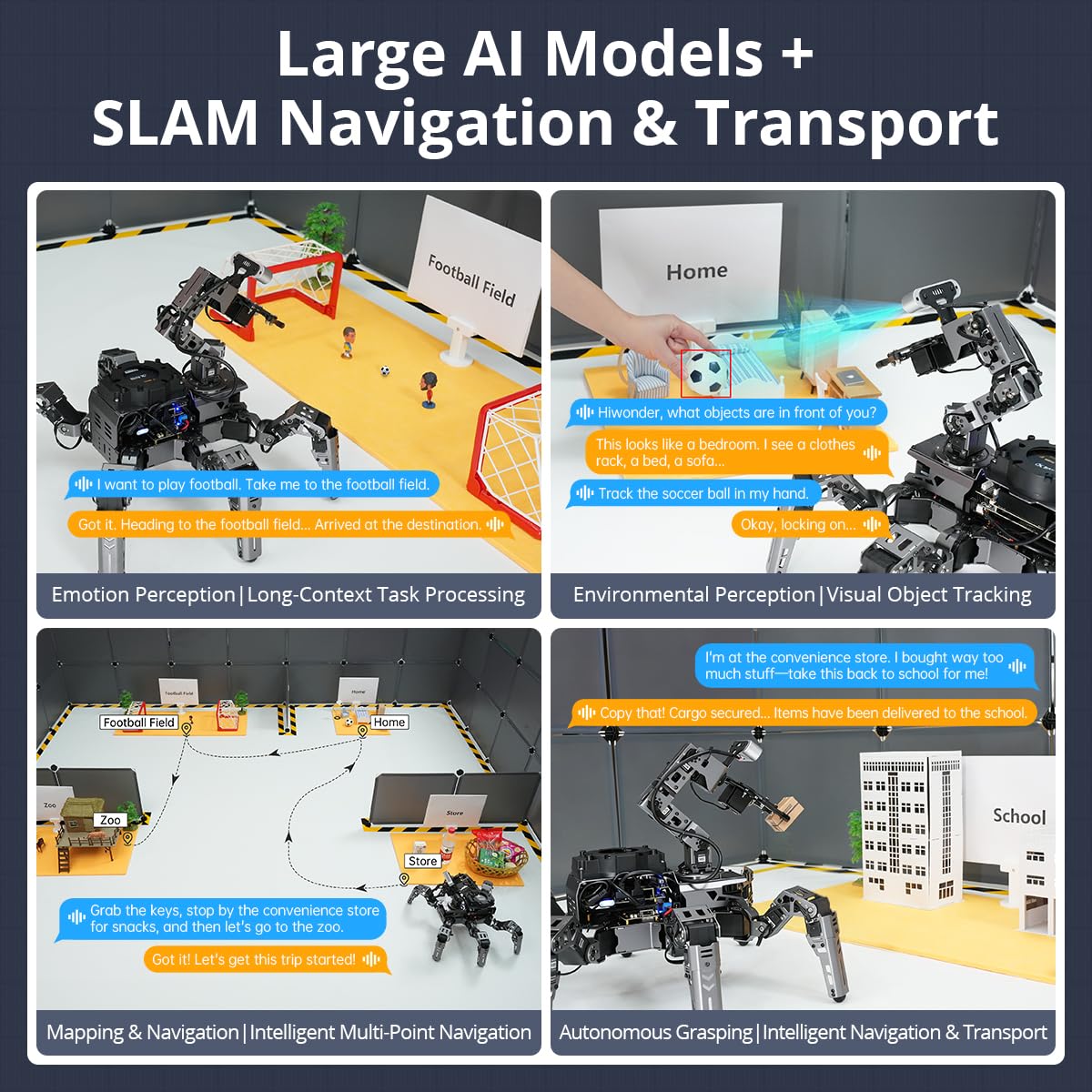 HIWONDER ROS2 Jetson Hexapod con OpenClaw Grandi Modelli AI ChatGPT Mappatura SLAM 3D AI Vision Scena Vocale Comprensione Auto-bilanciamento ROS Education Robot, ROSpider Advanced Kit & Jetson Nano