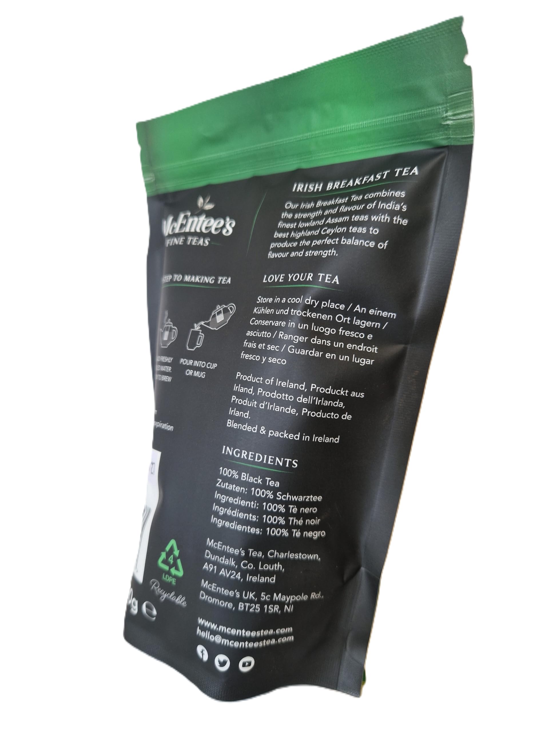 McEntee's Irish Breakfast Thé en vrac (Lot de 2) - Sachet de 250 g - Thé noir - Mélangé en Irlande - Thés de Ceylan et d'Assam