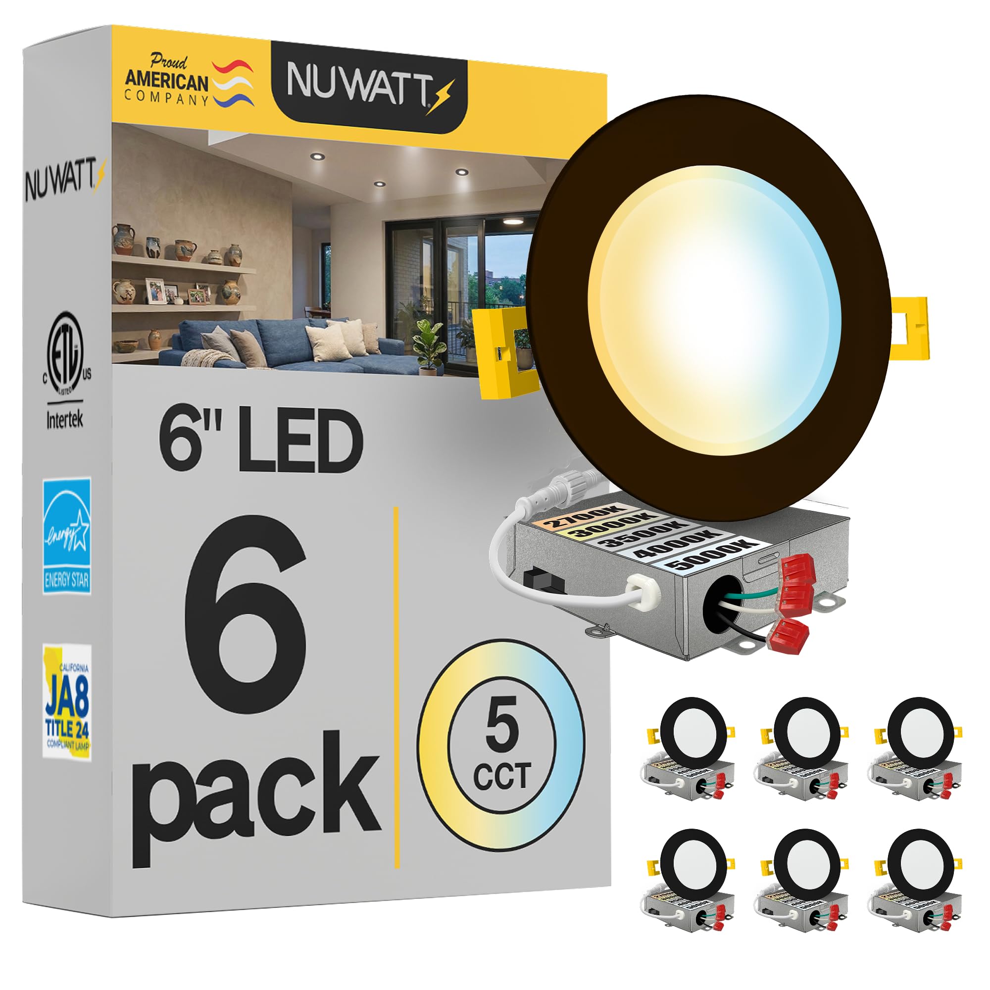 NUWATT 6 Pack, 6 Inch Ultra-Thin Bronze LED Recessed Lighting