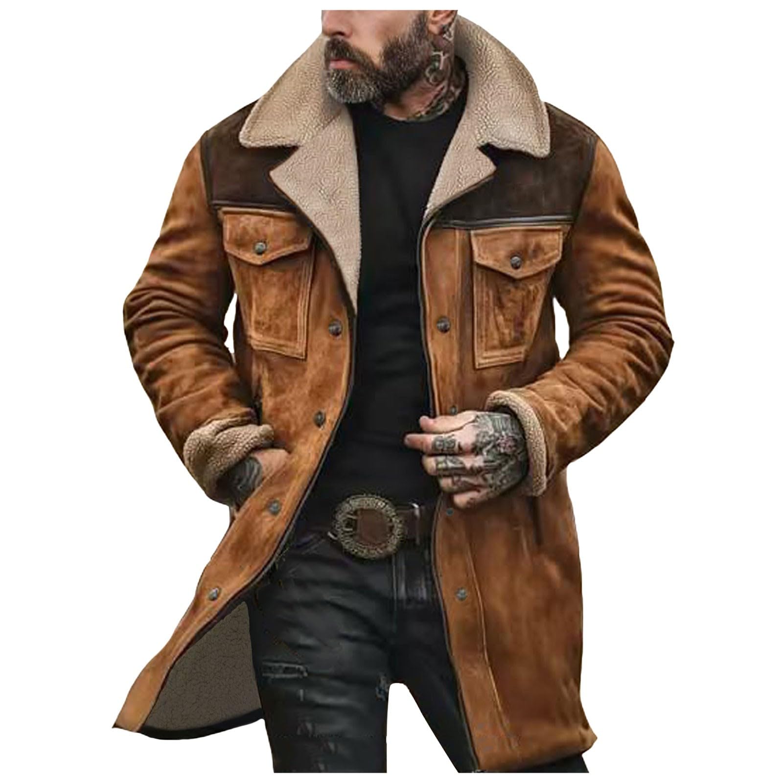 Generic Mens Leather Jacket Vintage Suede Pocket Plush Reversed