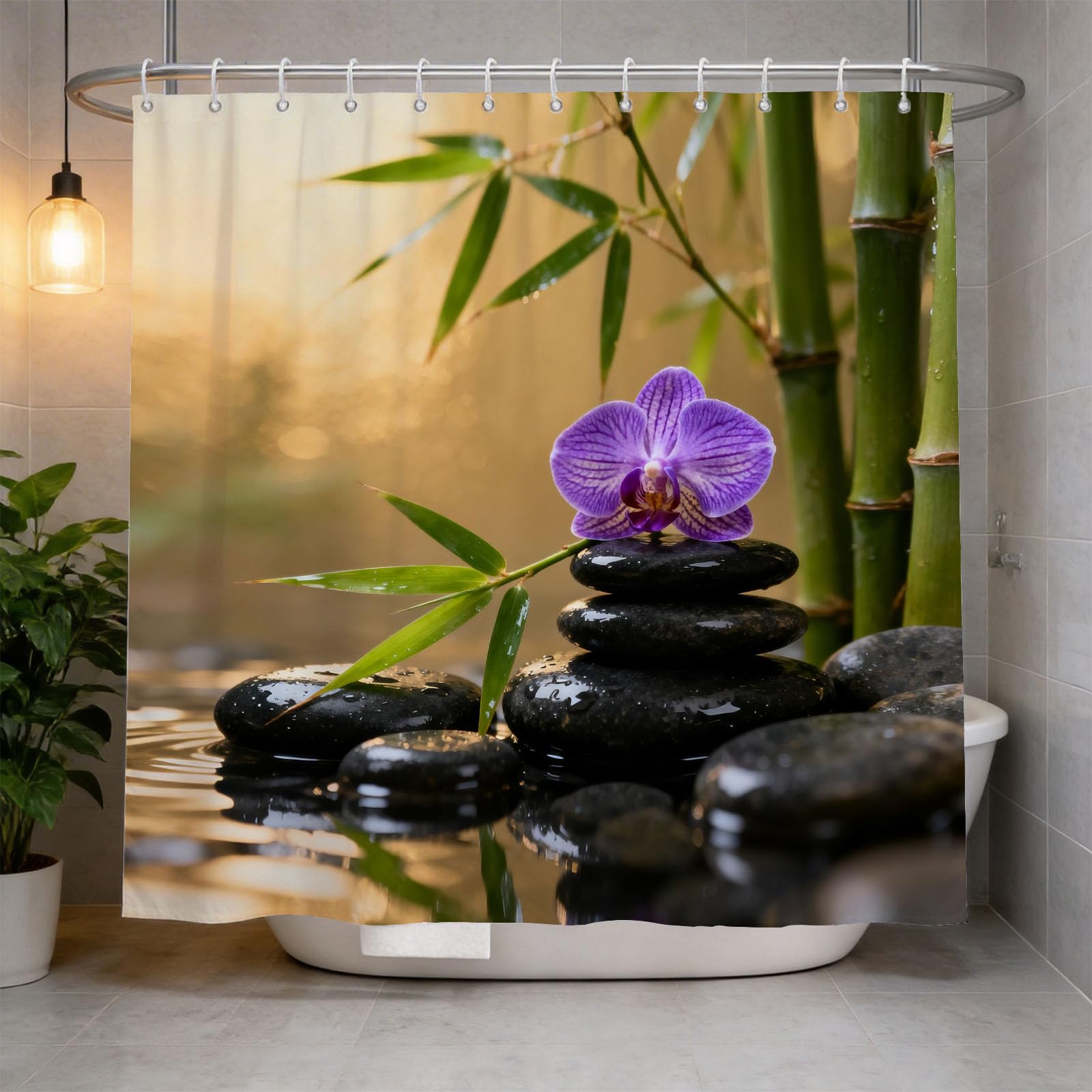 Hongduo 3D Zen Shower Curtain for Stalls Bathtubs Chic Bathroom Decor Shower Curtain Set Polyester Fabric Waterproof 180x200cm/71X79 Inch with Hooks