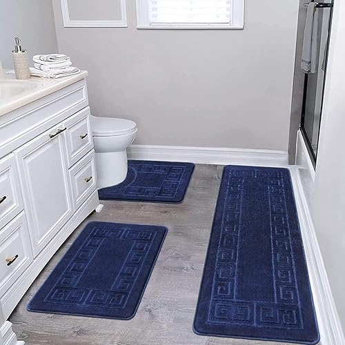 Miniatura 3 de Pauwer Juego de 3 alfombras de baño antideslizantes para baño absorbente de agua alfombras de baño de secado rápido alfombras de baño lavables a