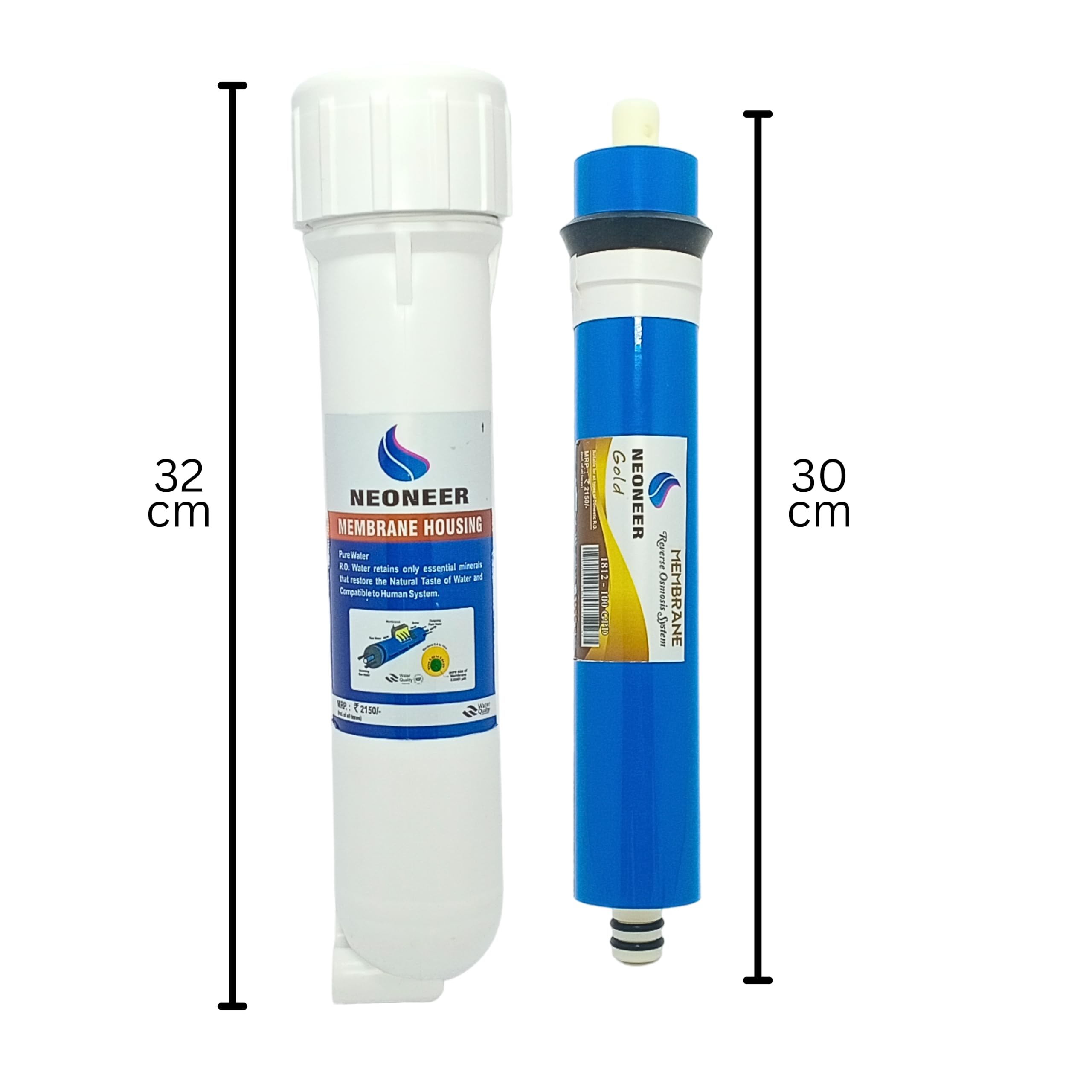 Neoneer 100 GPD RO Genuine Membrane Filter Cartridge with Membrabe Housing and 3 Elbow Connector- Reduces TDS by 96%-98% - Compatible with Most RO System (Gold) 1