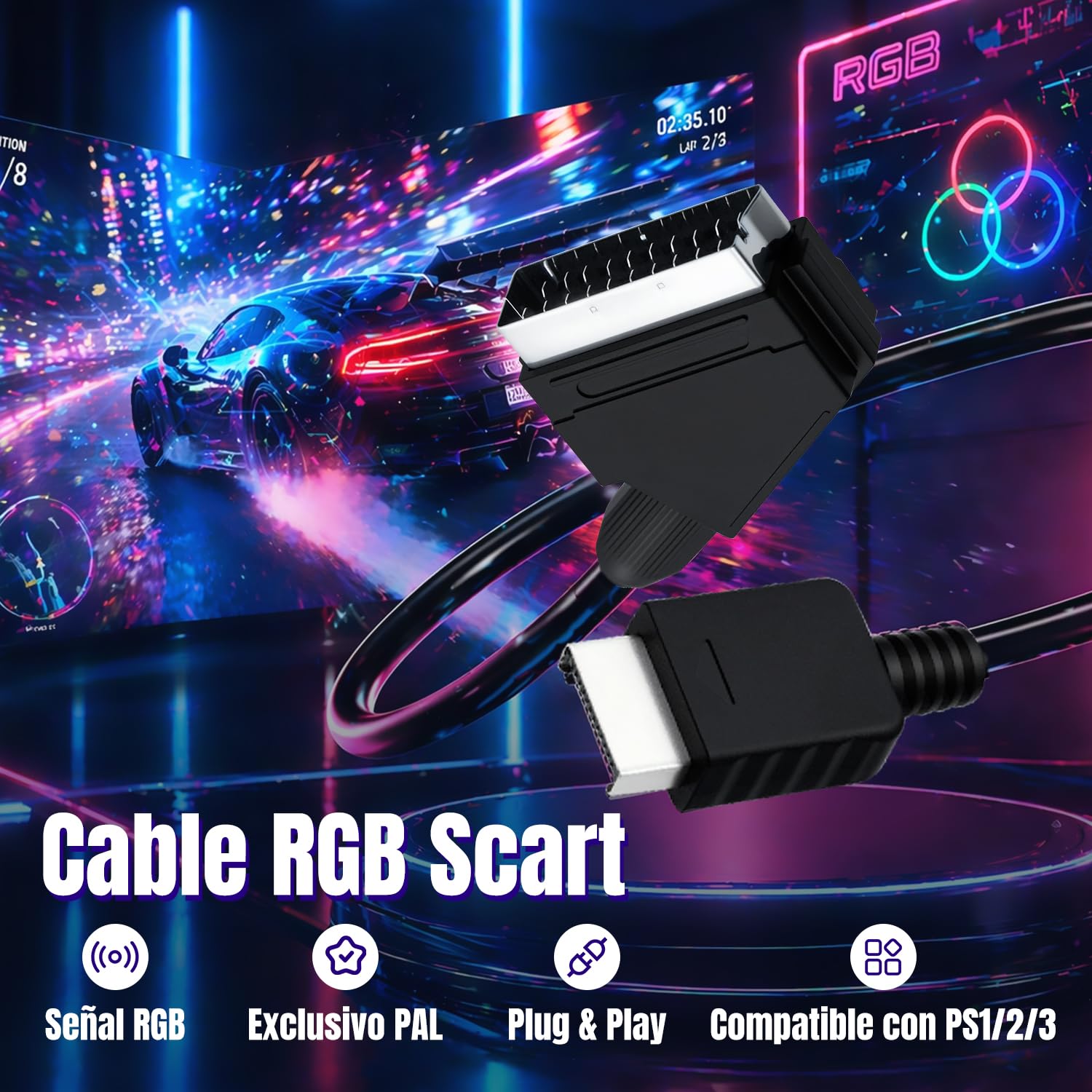 Gam3Gear Mcbazel RGB Scart Cable Cable AV con Caja de Color para PS3 / PS2 / PSOne PAL