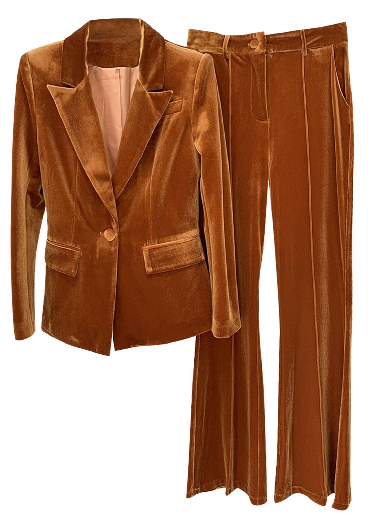 Womens 2 Piece Velvet Pant Suit Set Work Notch Lapel Formal Blazer Jacket Pants Business Suit Sets Outfits