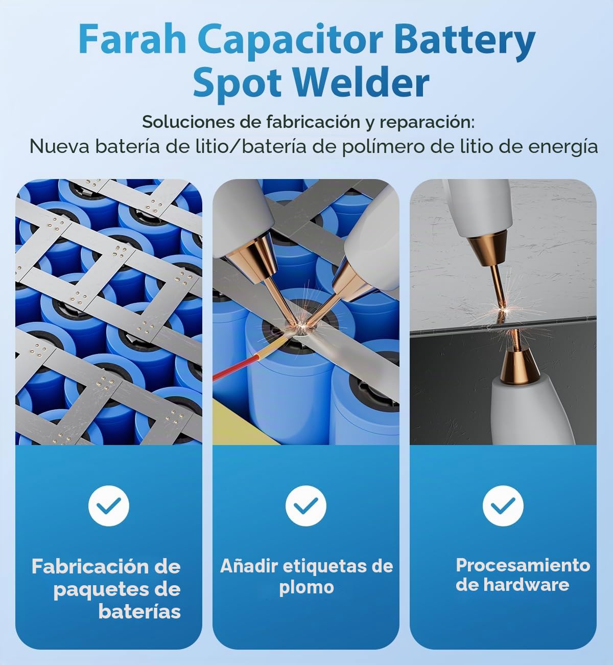 Soldador de puntos con batería, AWithZ 10,5kW con condensador Farad, soporta soldadura de níquel puro/níquel chapas, para 18650, batería de litio LiFePO4 (UF20B) (Aleación de aluminio)
