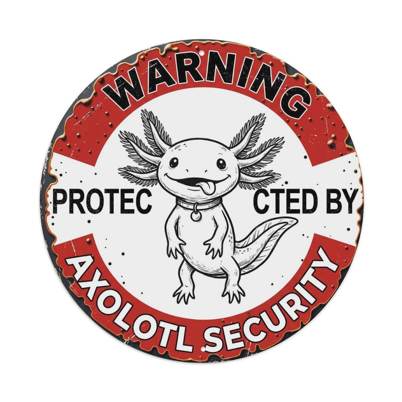Metal Tin Sign Warning Protected By Axolotl Security Vintage