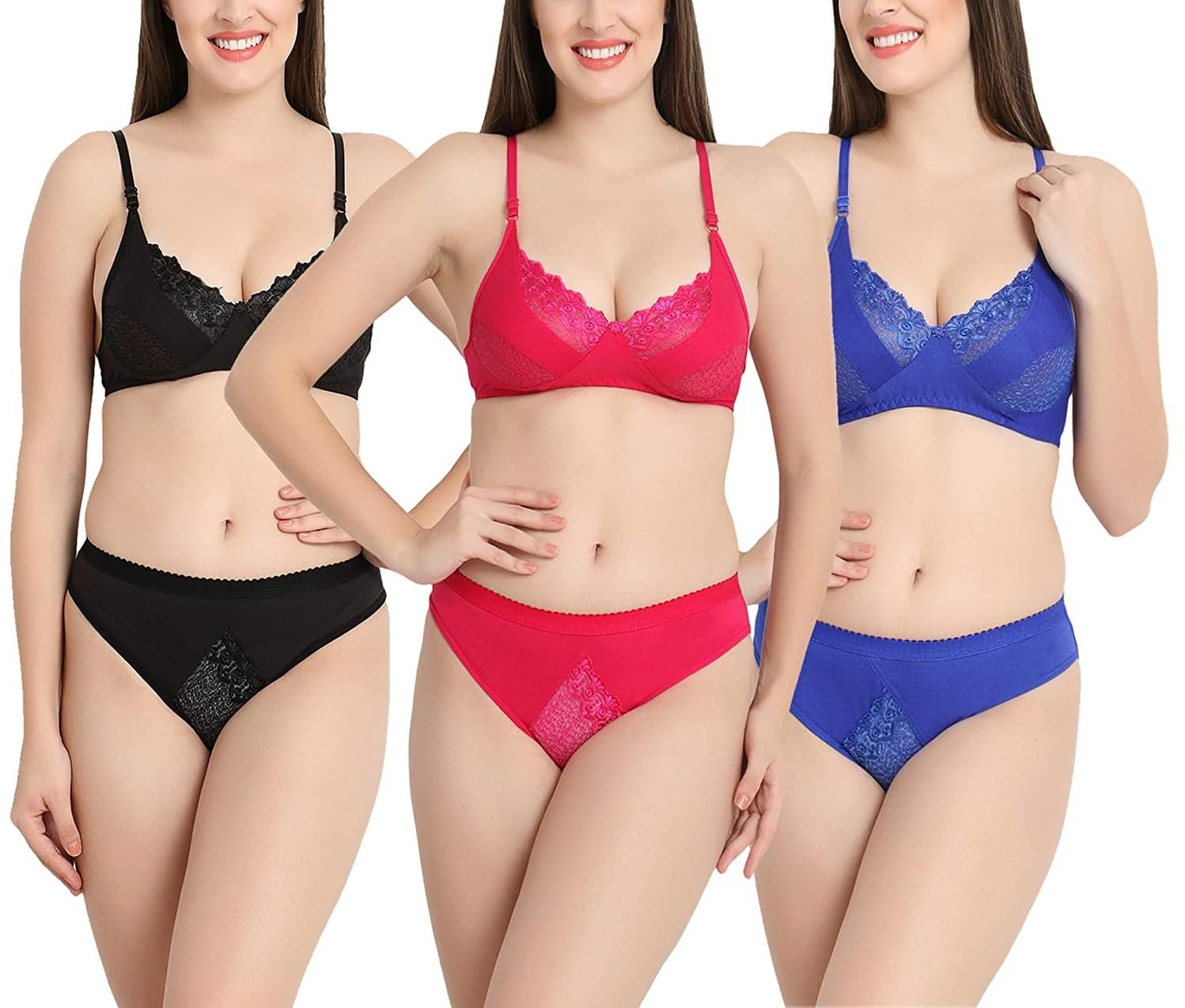 talkahead Soft Net Non Padded Bra & Panty Set for Women Lingerie Set Multi Combo Pack of 3-picture-17