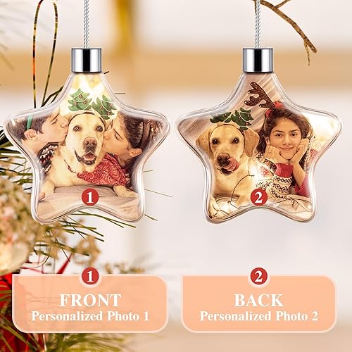 Miniatura 2 de Bemaystar Adornos de Navidad con foto personalizada, adornos personalizados de imagen de doble cara 2023, adornos de estrella para árbol de Navidad,