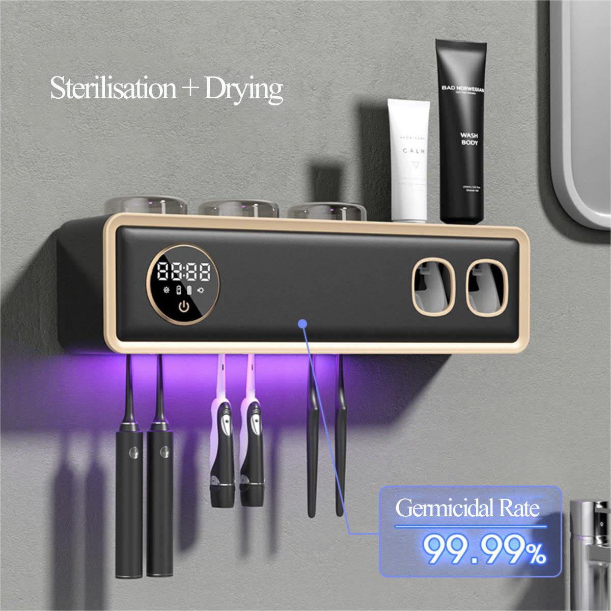 LANMOU Dispensador Automático Pasta Dientes, Soporte para Cepillo de Dientes montado en la Pared Dispensador de Pasta de Dientes automático Porta Cepillo de Dientes Esterilizador de cepillo dientes UV