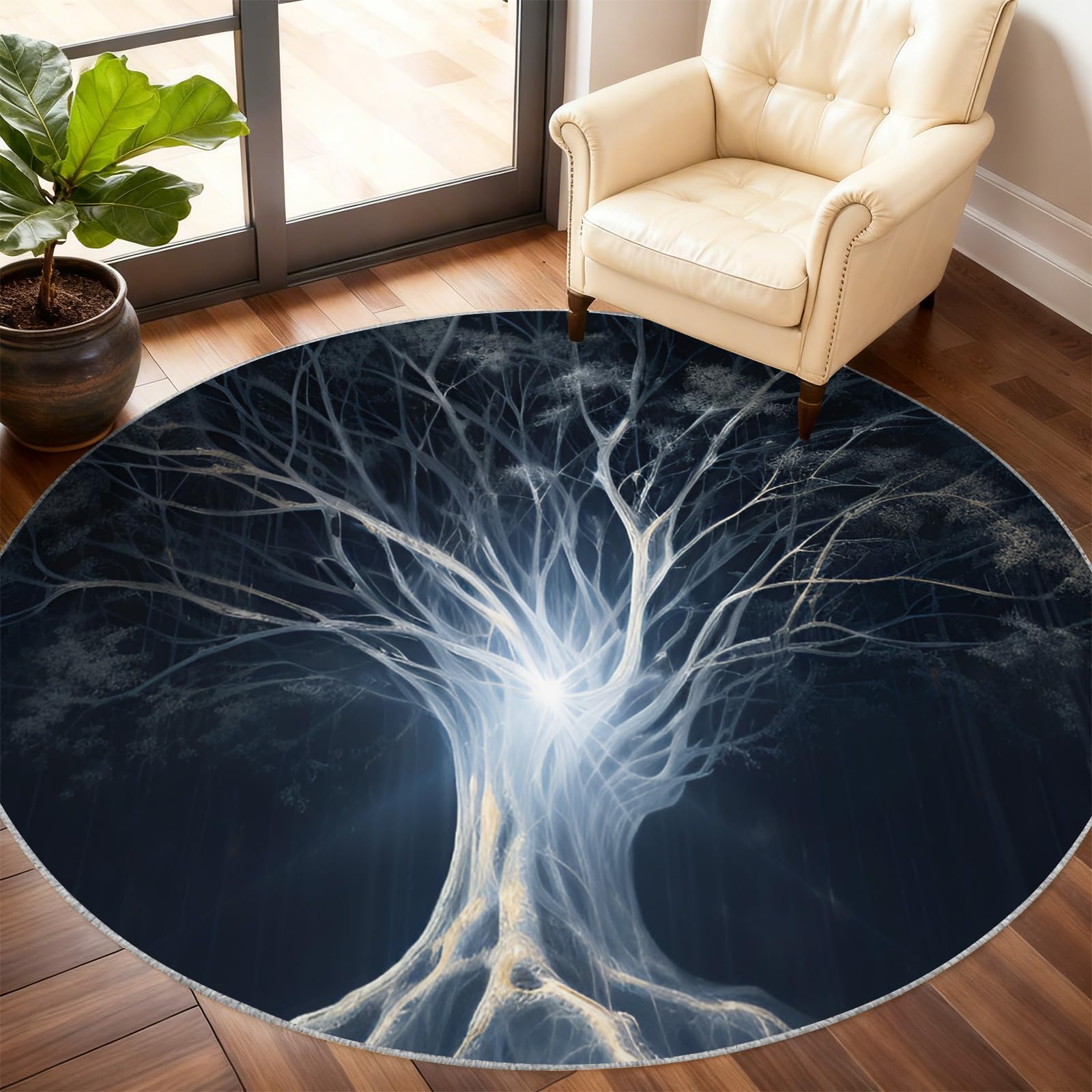 Tapis rond botanique mystérieux pour chambre chaleureuse