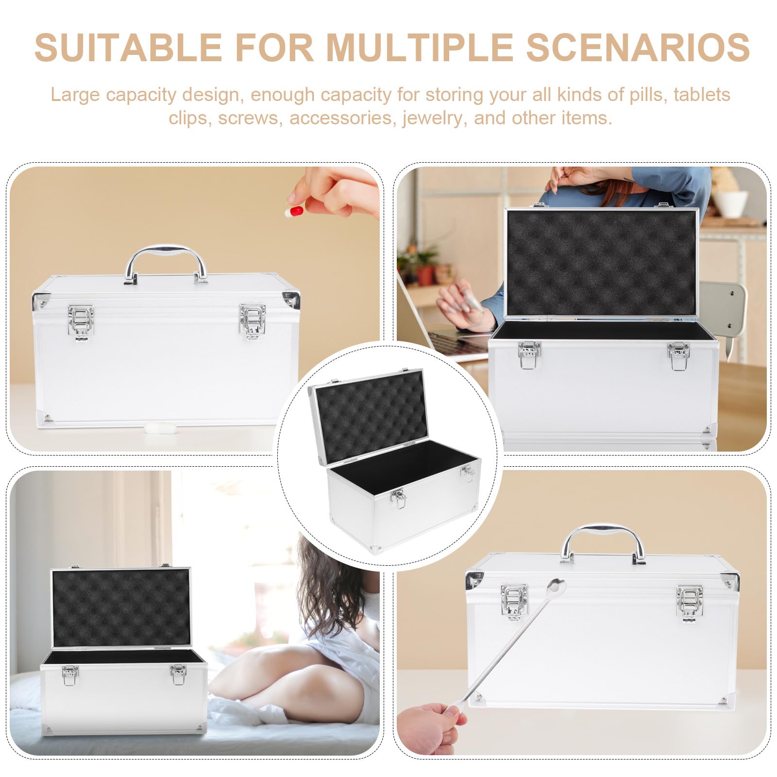 Healeved Valigetta Multiuso in Lega di Alluminio Maniglia Scatola per Medicinali di Grande Capacità e Kit di Emergenza Portatile per Casa Ufficio e Viaggi