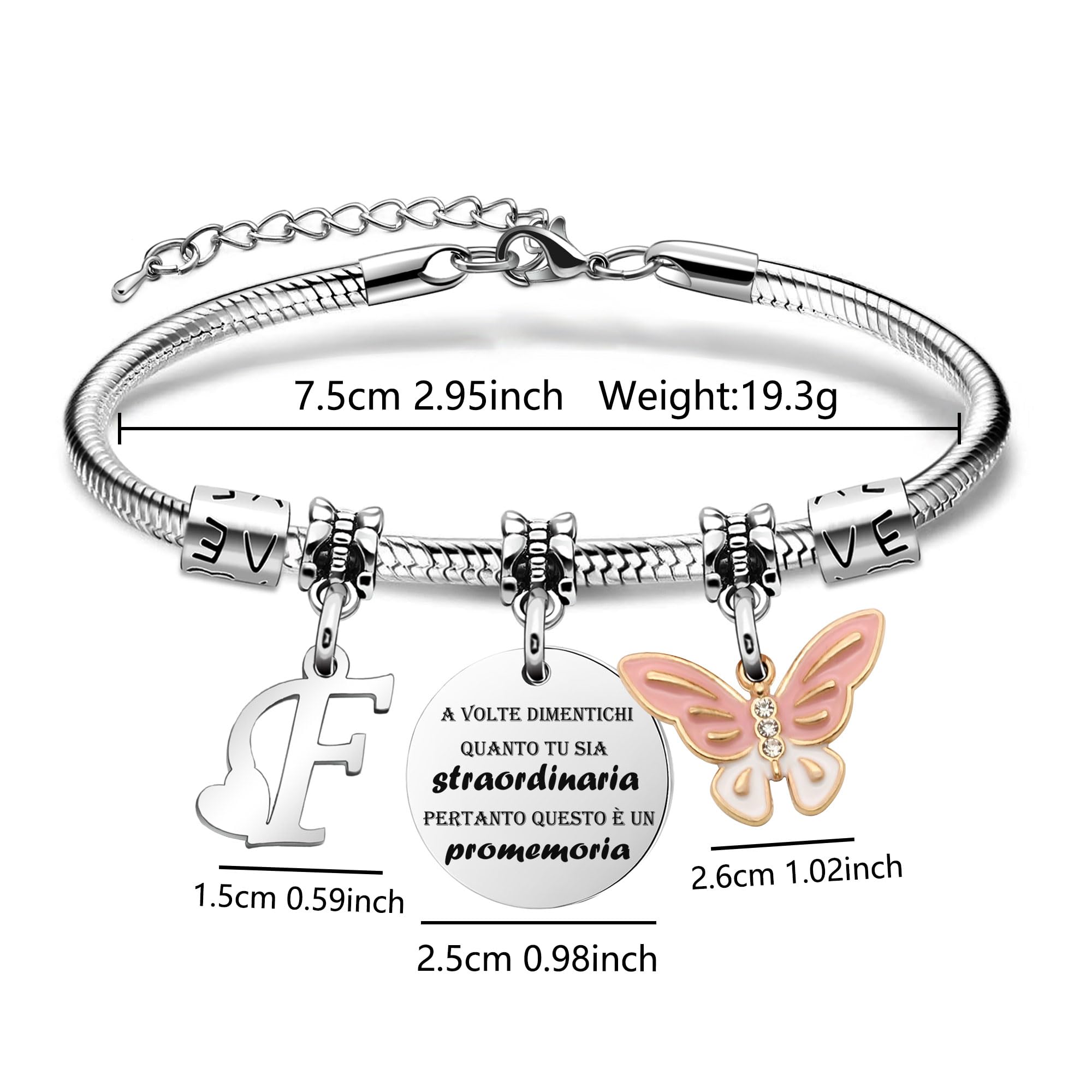 SAMORION A Volte Dimenticati quanto tu sia straordinaria pertanto questo è un promemoria-Moda Rosa Farfalla Ciondolo Lettere Iniziali Braccialetti Regalo Ispiratore Per le Donne Ragazze Nipote