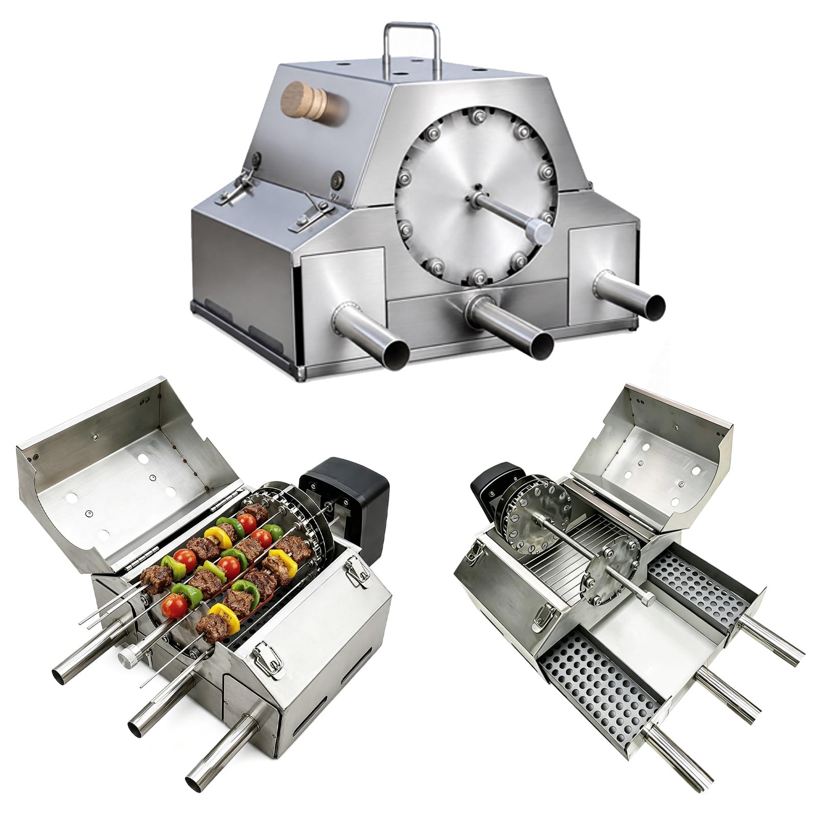YXYLJOZ Automatic Rotating Rotisserie Grill Kit, Smokeless Charcoal Grill with Tumble Stand, 100 BBQ Skewers, Kebab Barbecue Grill Machine for Outdoor Patio (12Skewers)