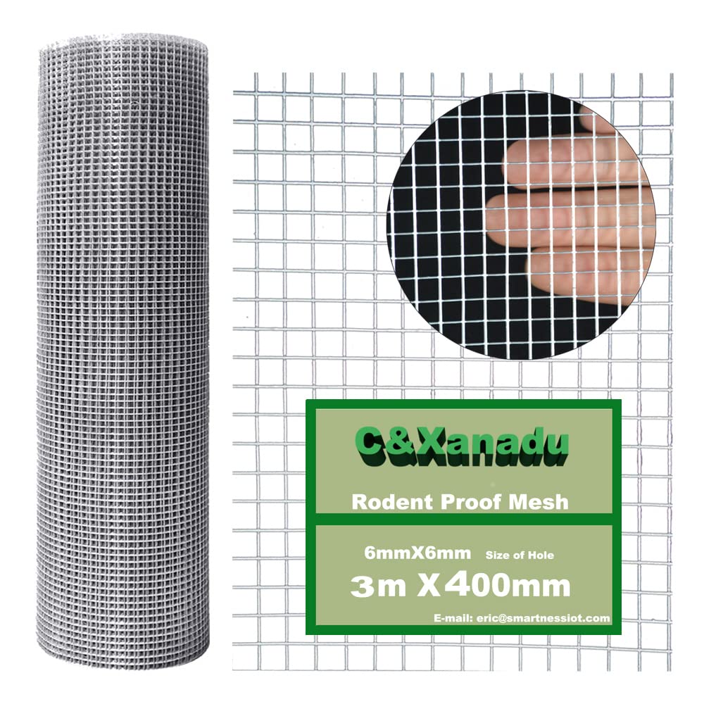 C&Xanadu 3mX400mm Rodent Proofing Wire Mesh,Rat Metal Mesh Sheet Hot Dip Galvanised Mesh,Welded Steel Mesh Panels Large-Stop & Prevent Rat & Mouse Access.