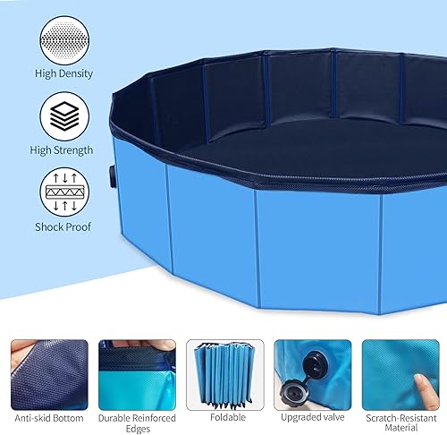 Miniatura 5 de Piscina plegable para perros, piscina de plástico duro para perros y gatos, bañera plegable portátil para perros y gatos (XXL 63 pulgadas)