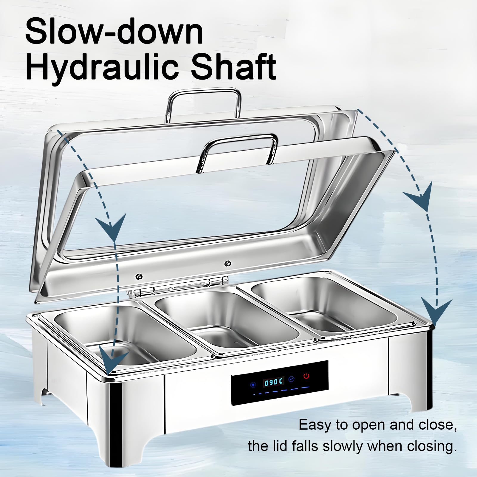 Chafing Dish Elettrico Temperatura Regolabile, 9L, 400W(1/2 Pan) | Scaldavivande Elettrico Buffet Professional in Acciaio Inox, Scaldavivande Catering Buffet con Coperchio Trasparente