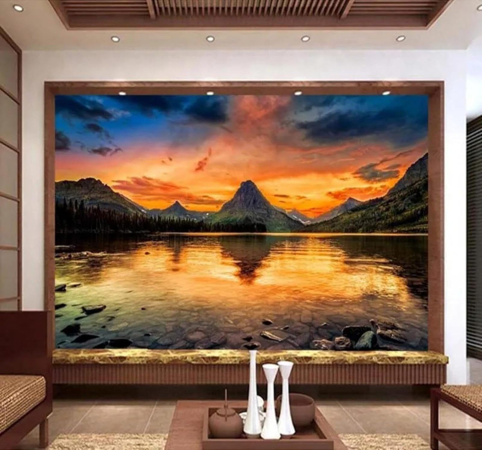 Tzxztt Beautiful Three Dimensional Mountains Sunrise Landscape Modern 3D Wallpaper Premium Textured Silk Neutral Tones Material Ideal for Living Room Bedroom-250cm×170cm