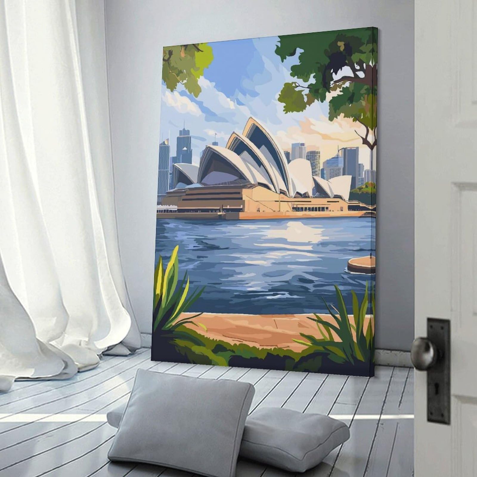 Junmoney Sydney Opera House View Decorative Wall Artwork, 24x36inch(60x90cm), for Home Lounge, Bedroom Or Reading Nook, Easy Decor for Gallery Walls