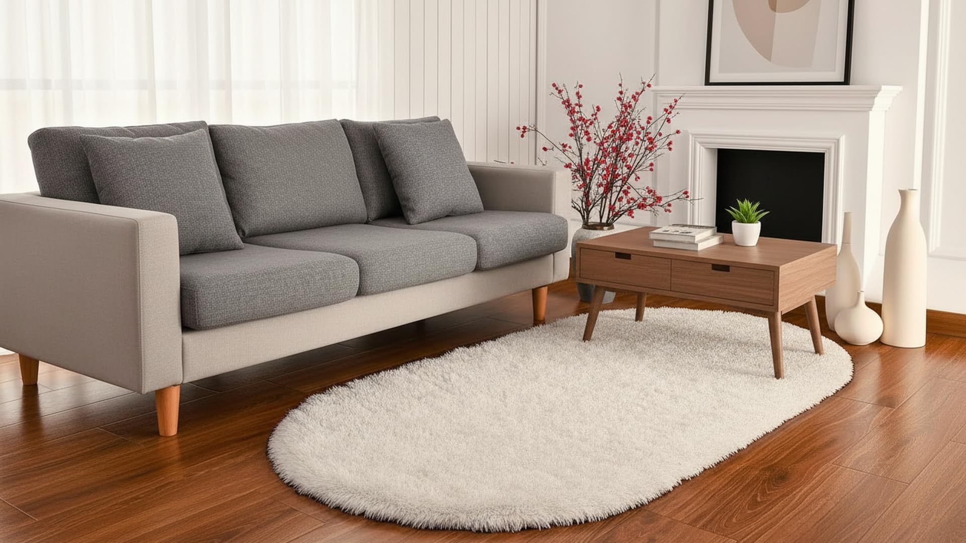 Luxury Soft Shaggy Bedside Runner Rug – Beige & Ivory Geometric Design | Plush High-Pile Bedroom Carpet, 1.5x4 Feet, (Ivory)-image-12