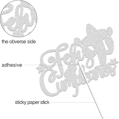 Miniatura 3 de Cactus Feliz Cumpleaños - Decoración para tartas verde y rojo con purpurina mexicana, feliz cumpleaños, fiesta temática española, suministros de