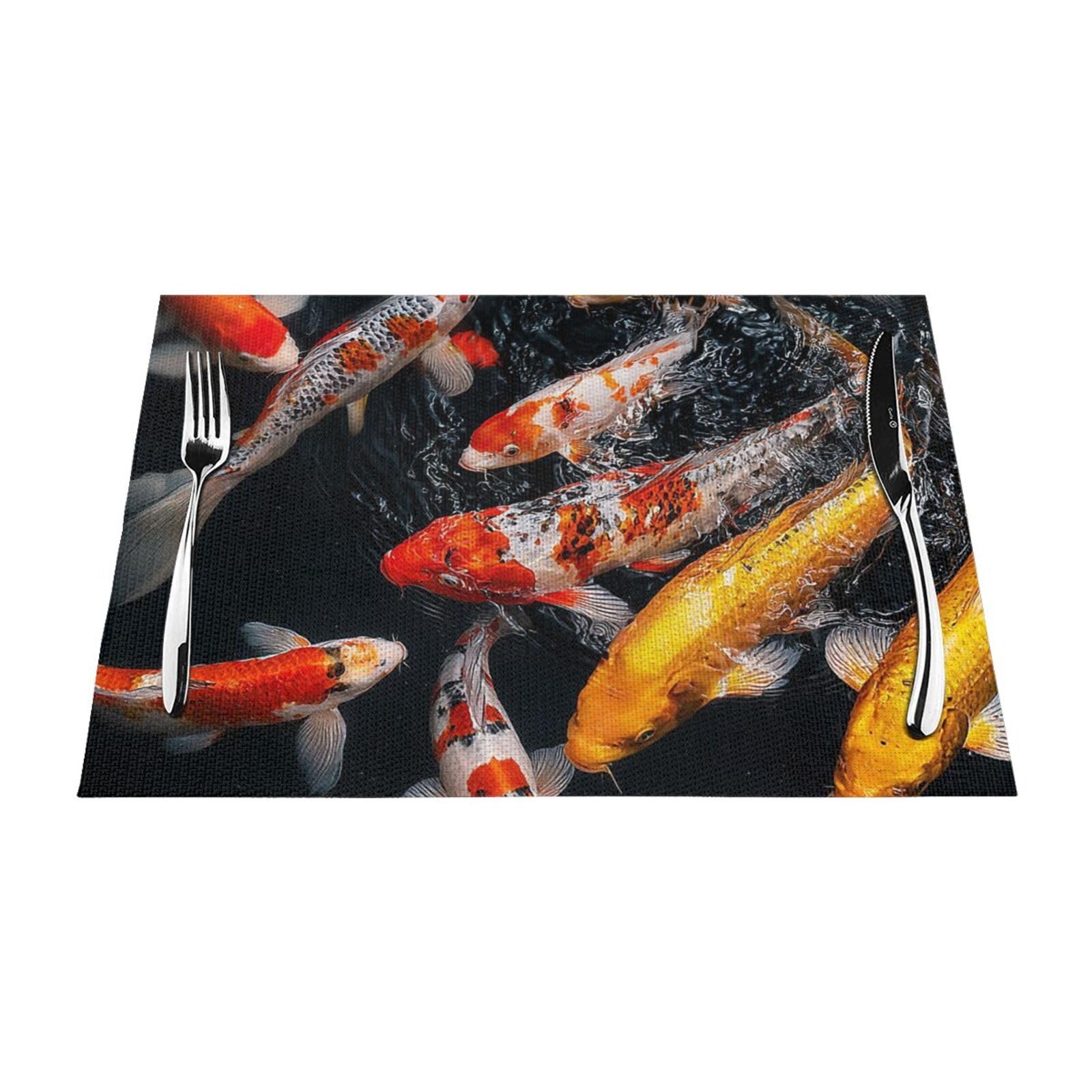 Placemats Set of 1 PC Washable PVC Table Mats Heat Resistant Vinyl Woven Place Mats Japan Fancy Koi Carp Fishes Placemats Non-Slip Wipeable Placemats for Kitchen Dining Table Decoration 45 x 30 cm