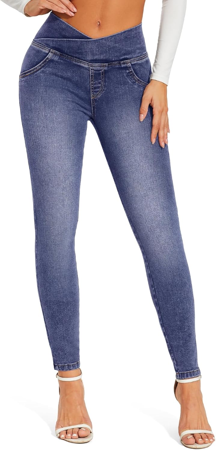 CROSS1946 Crossover Skinny Jeans for Women High Waist Criss Cross Stretch Slimming Denim Trousers Pants