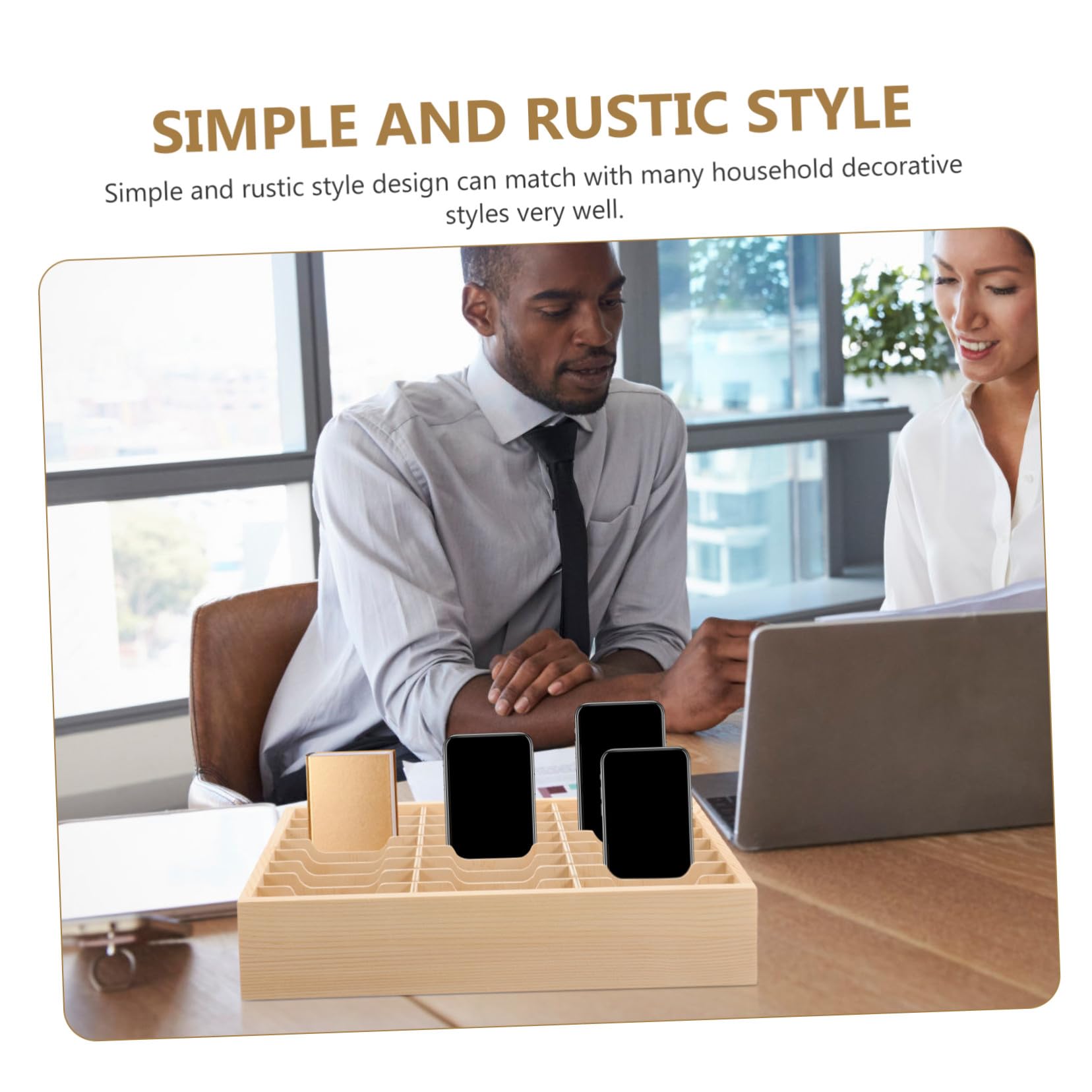 MAGICLULU Organizzatore Scrivania in Legno Khaki per Cellulare Scomparti Multipli, Organizer Semplice e Rustico per Ufficio e Home, Porta Cellulare e Scatola Stoccaggio