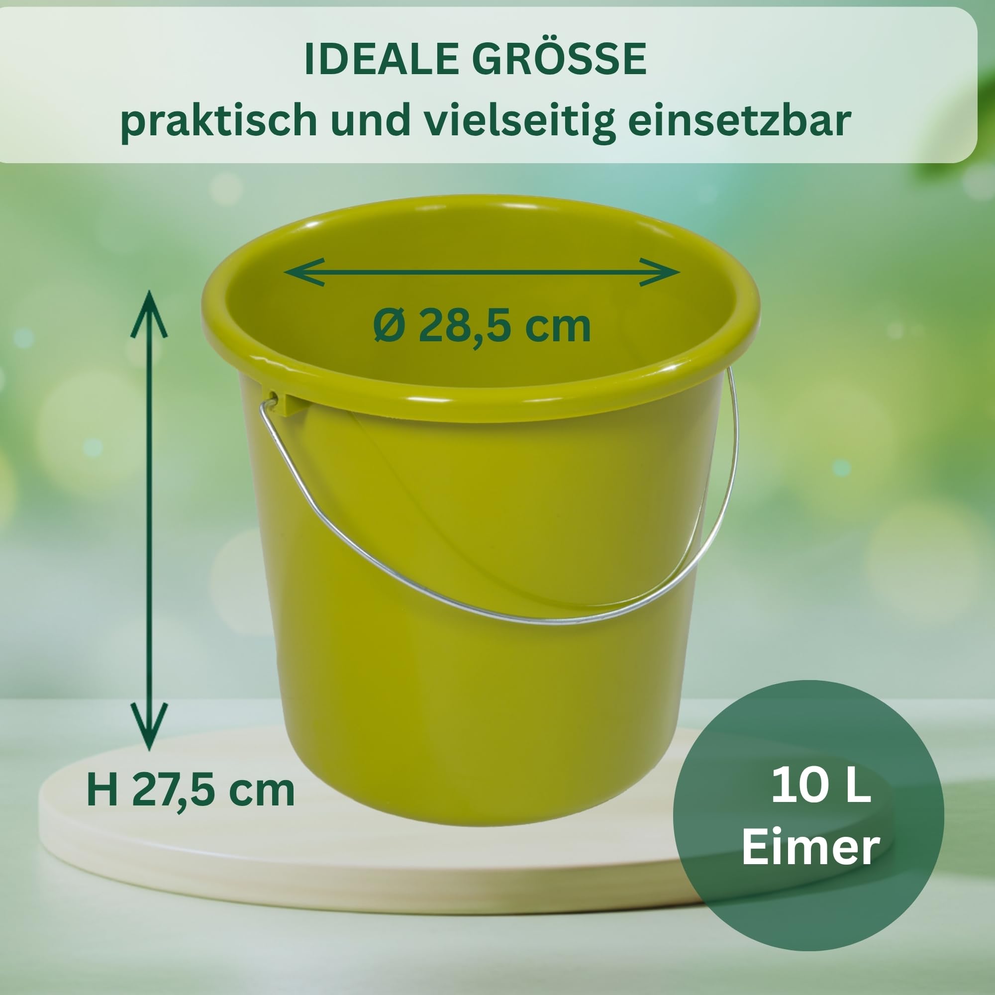 Novaliv 20 sztuk wiaderek 10 l, zielone, z podziałką na miarę, 10 l, 28,5 cm, praktyczne, uniwersalne ze skalą, do gospodarstwa domowego i ogrodu, idealne jako wiadro domowe, wiadro na wodę, wiadro do