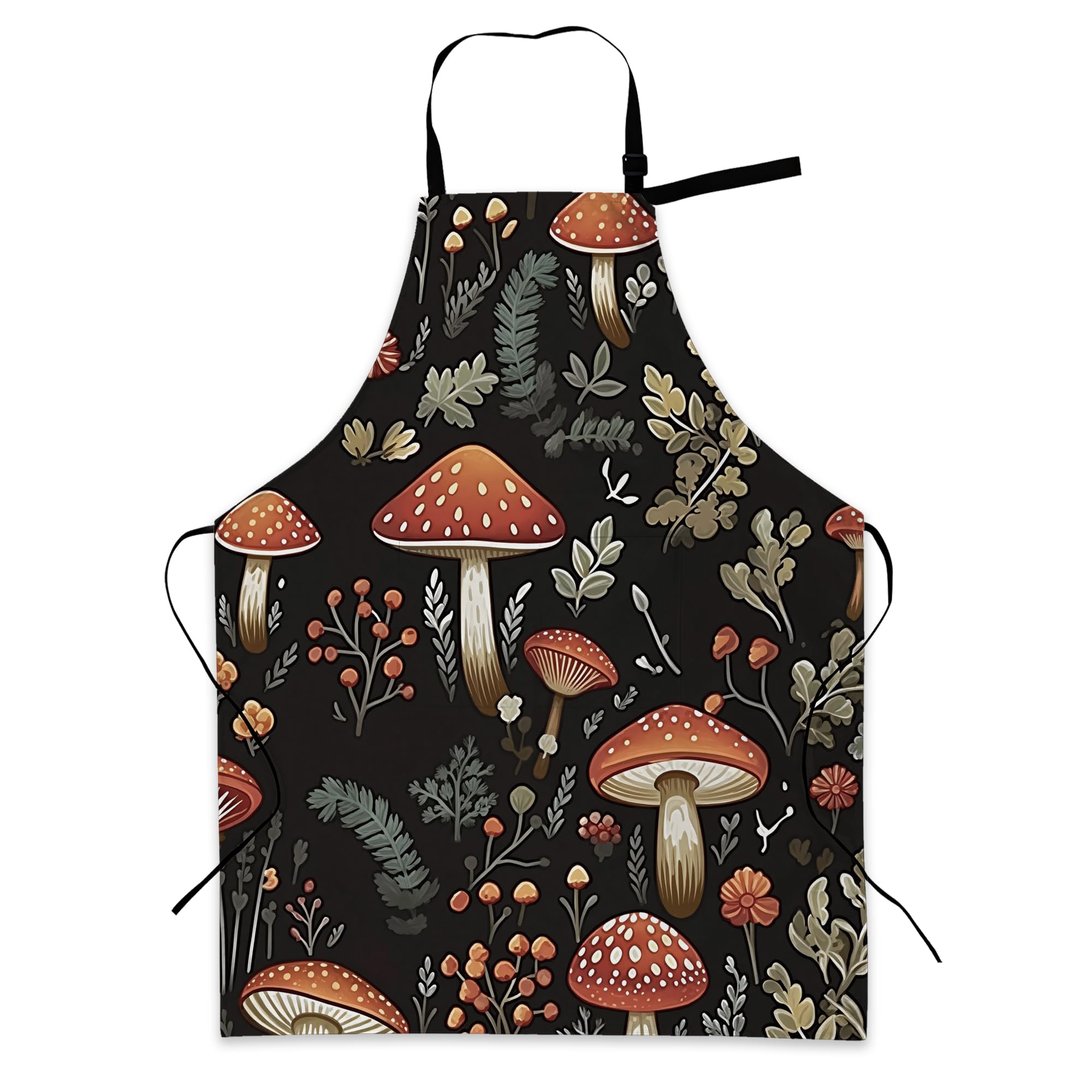 BILANGCE Aprons for Women Men, Mushroom Chef Apron with Adjustable Neck Strap and 2 Pockets, for Cooking, Gardening, Home Kitchen, Restaurant