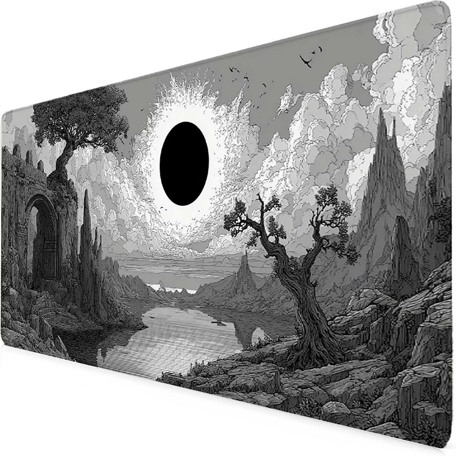 Schreibtischunterlage Grau Mauspad Gaming XXL Mousepad Wasserdichte Rutschfeste Schreibtisch Unterlage, Verbessert Präzision und Geschwindigkeit, Gaming Zubehör, Deko Büro (Landschaft,90x40cm) 2-z8427