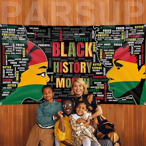 Miniatura 7 de Pancarta de fondo del mes de la historia negra, 78 x 43 pulgadas, tamaño grande, pancartas de fondo rojo, naranja y verde, suministros de decoración