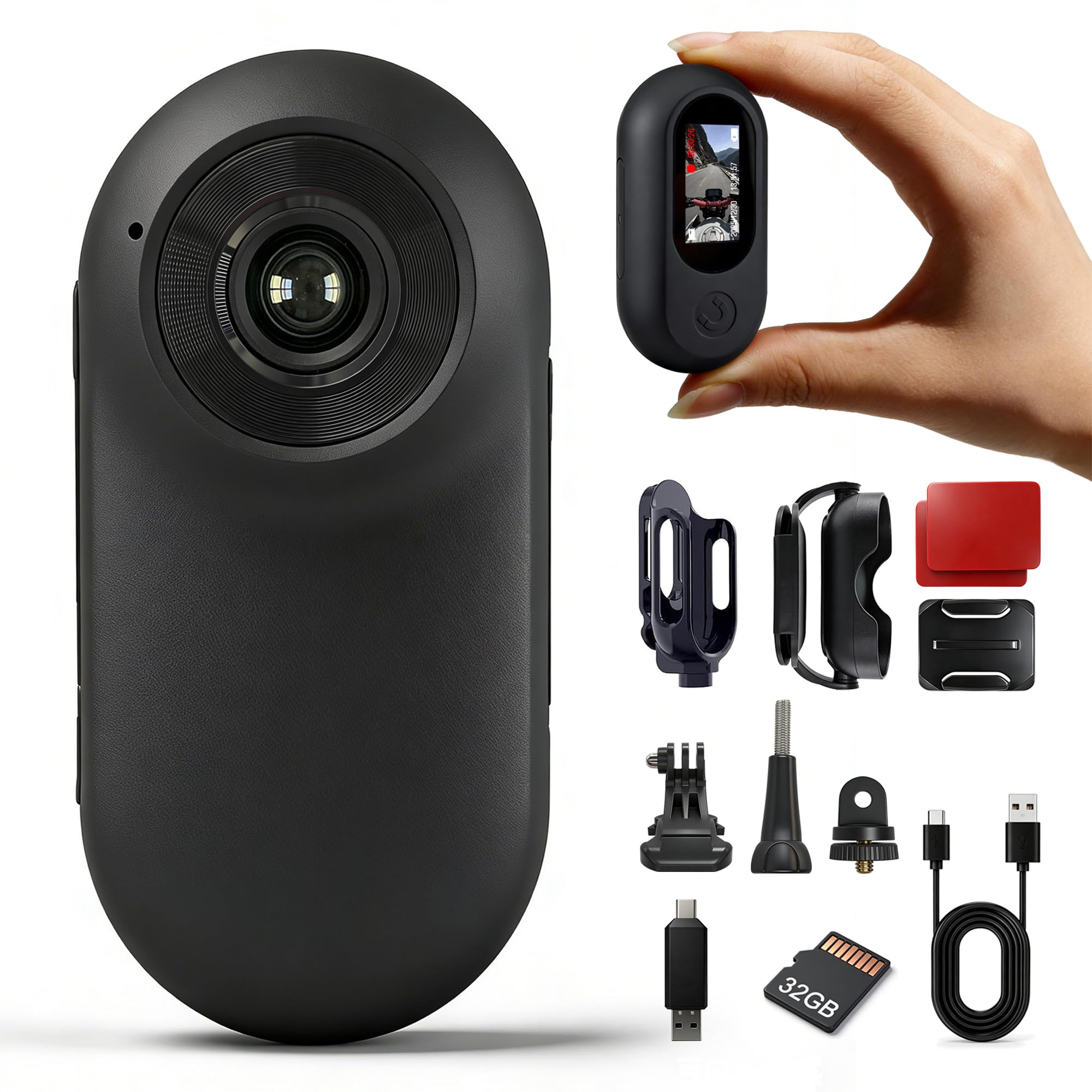 Camera Portable Miniature 32GB Carte Incluse, Léger 26g Mini Caméra Sport pour Vélo, Casque Moto et Ski, POV Camera Pieton avec Fixation Magnétique et Clip(Noir)