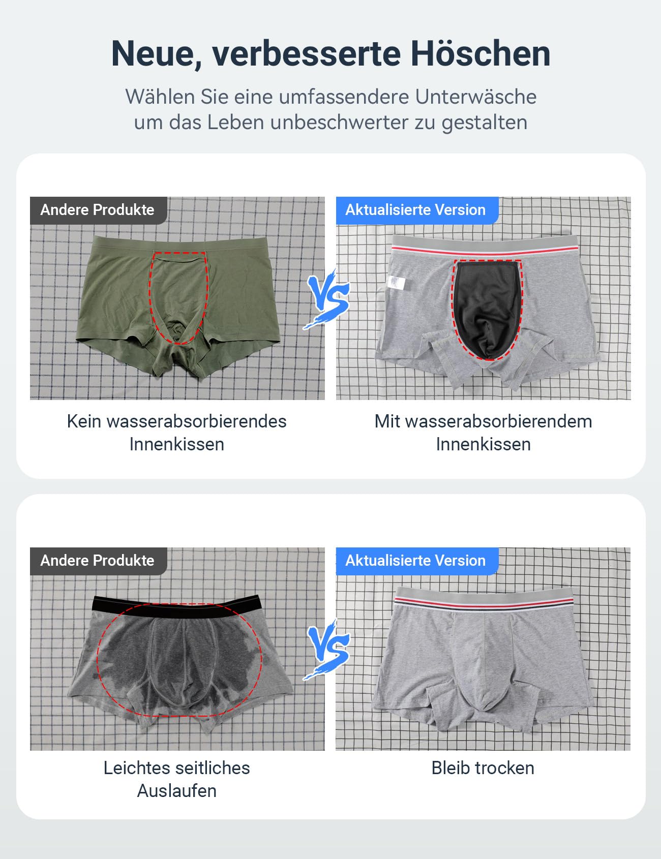 Carer 3 Stück Herren-Boxershorts für Inkontinenz, waschbar Inkontinenz Pants Männer Baumwolle mit 80 ml saugfähige Unterlage speichert Urin verhindert Blasenlecks für leichte Inkontinenz