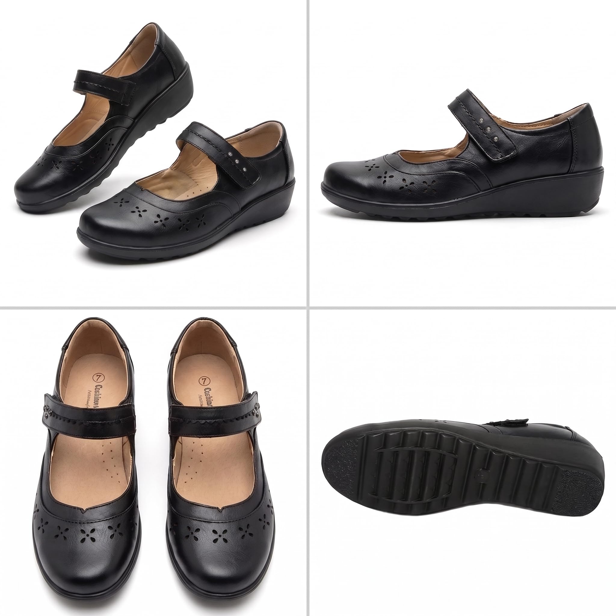 Zapatos Merceditas para Mujeres Merceditas Mujer con Tacón de Cuña Bajo - Cuero Sintético - Negro