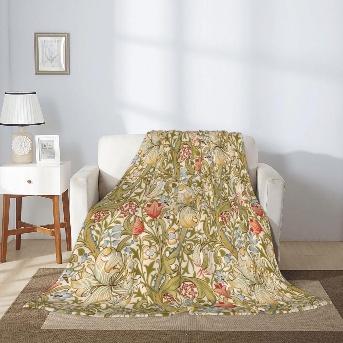 Home Decor Throw Blanket, William Morris Lily Art Nouveau Floral, Warm Soft Cozy Flannel Bed Blankets for Bed, Couch, Sofa and Chair, All Seasons Suitable, 80x60 inches - Image 2