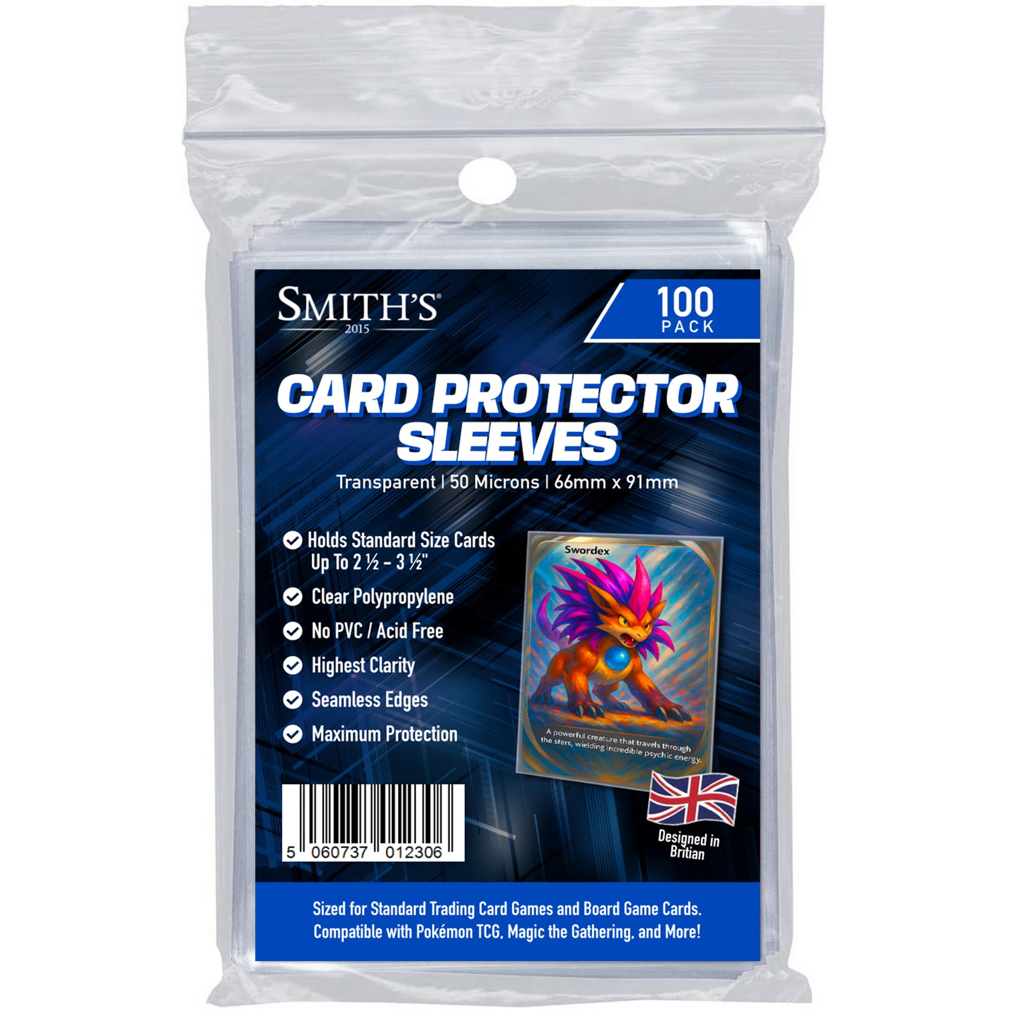 3x3 card sleeves Smith’s® Standard Trading Card Sleeves | 100 Pack | Size: 66x91mm | 50  Micron | Ultra-Clear