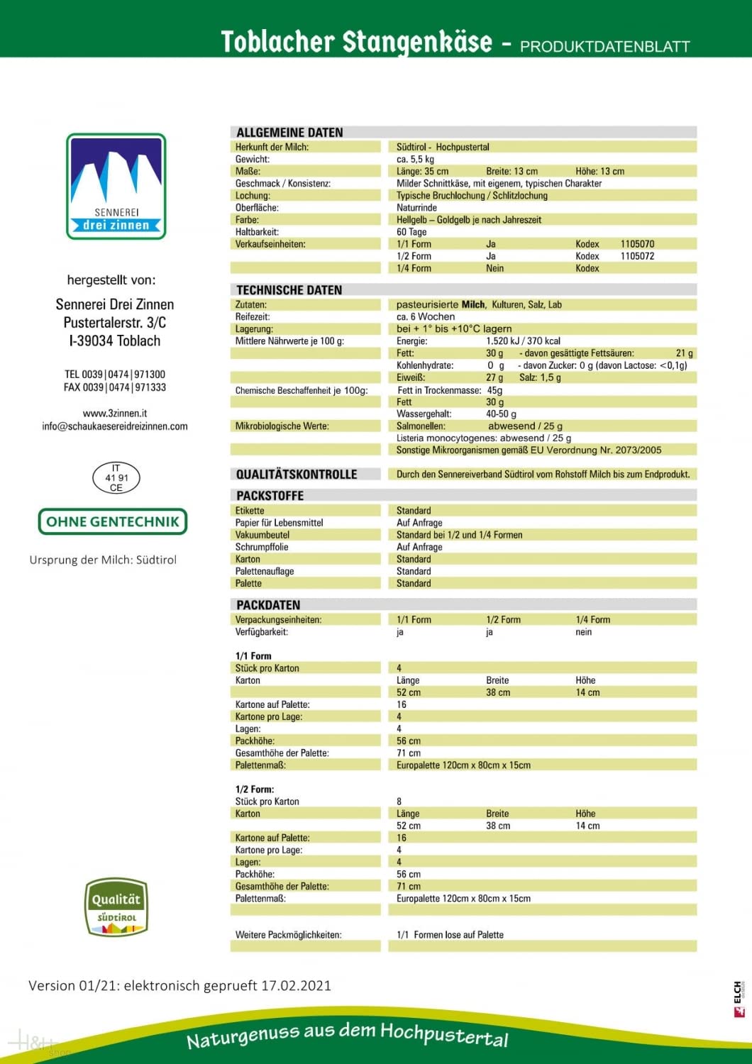 Varietà formaggi Latteria Tre Cime Alto Adige