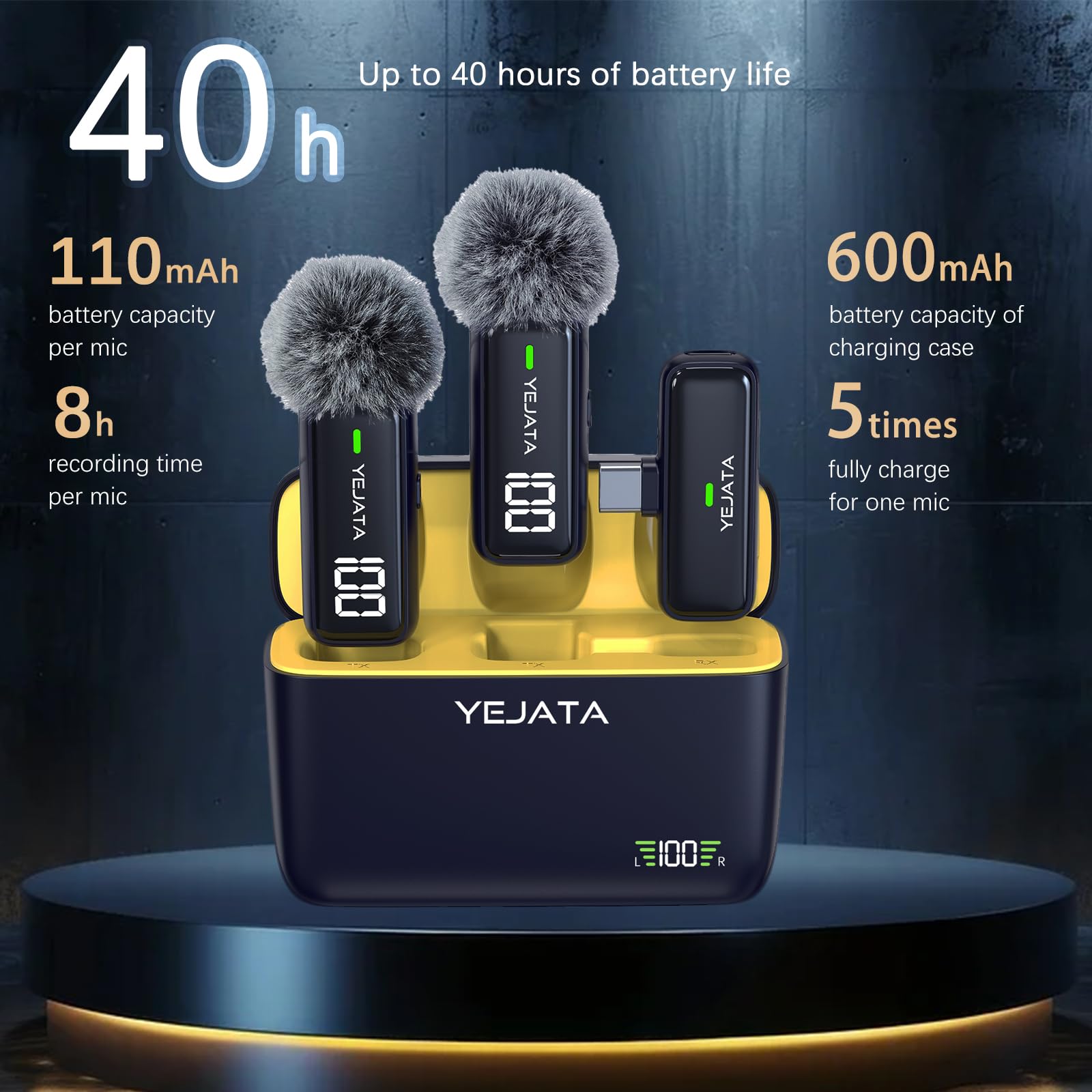 Micro Cravate pour téléphone avec émetteur, Affichage numérique et étui de Chargement 40 Heures, Microphone Cravate sans Fil avec Port USB Type C pour Enregistrement vidéo-Lot de 2