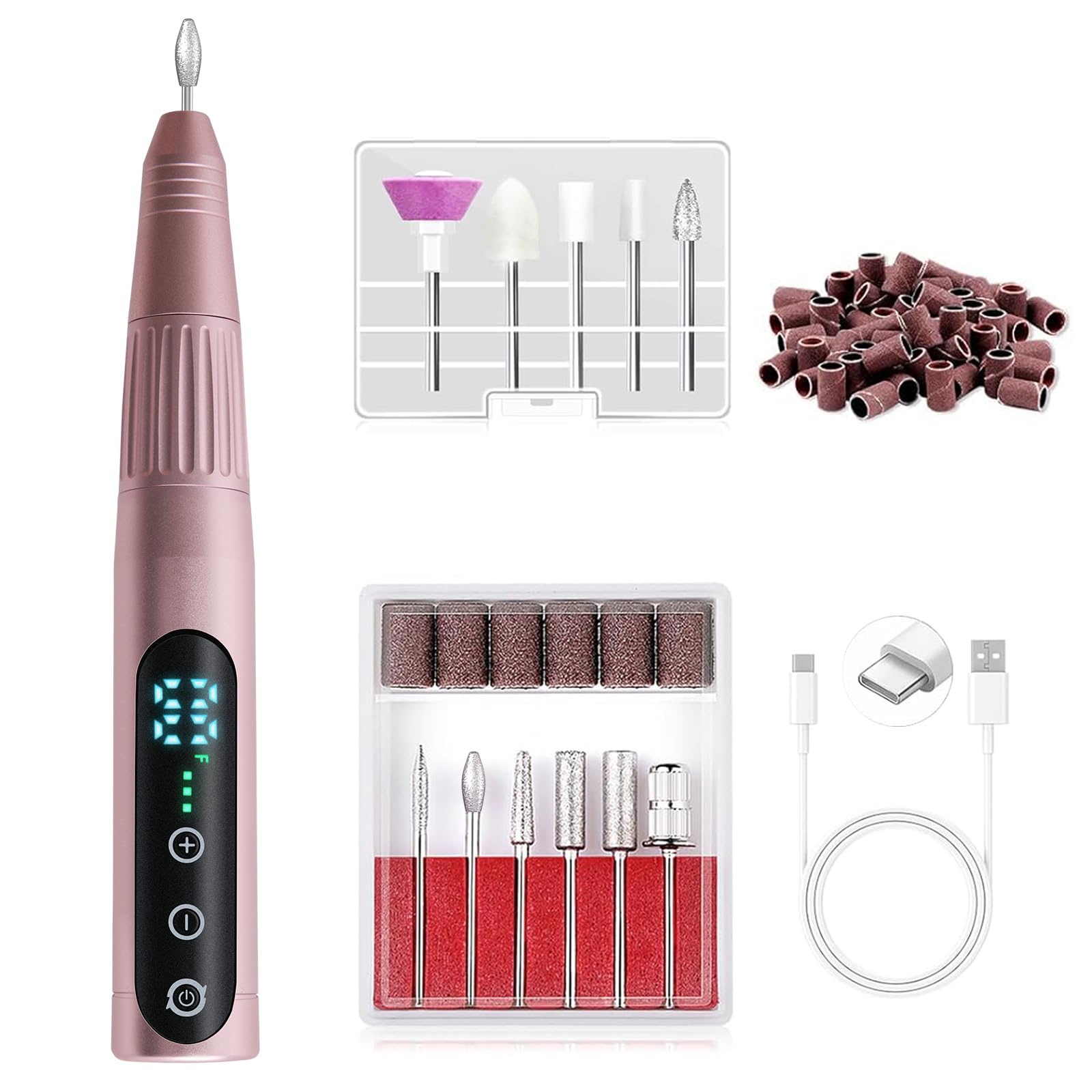 Electric Nail Drill 35000RPM,WEIKILLY Rechargeable Cordless Nail File,Professional Acrylic Gel Electric Nail Drill Machine for DIY Manicure and Pedicure,Portable Home Travel or Salon Use (Pink)