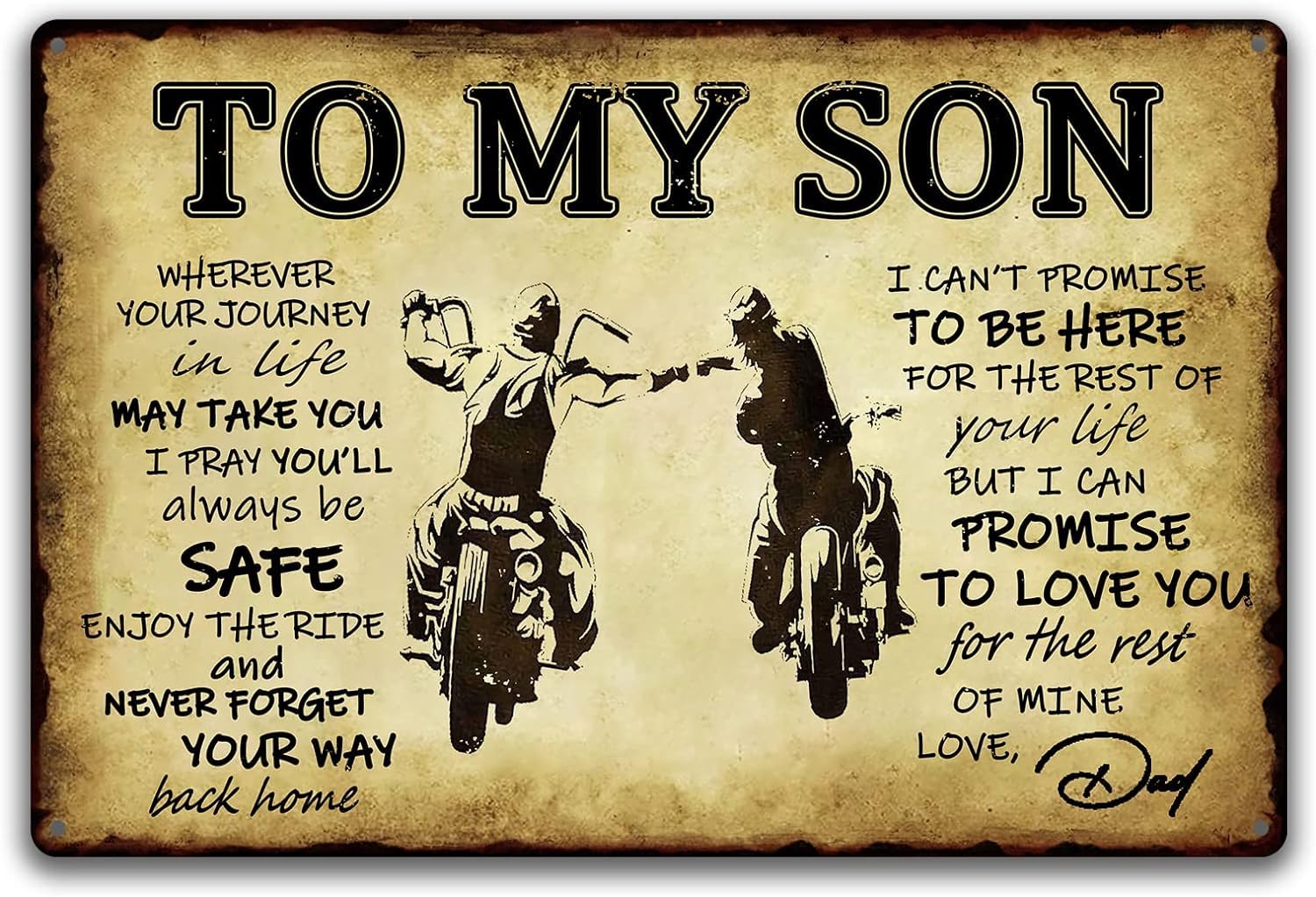 To My Son Metal Sign Dad Present To Son Sign Funny Tin Signs Vintage Wall Decor Bikers Metal Prayer Plaque To My Son Gifts From Dad Inspirational Poster Sign 8x12 Inch