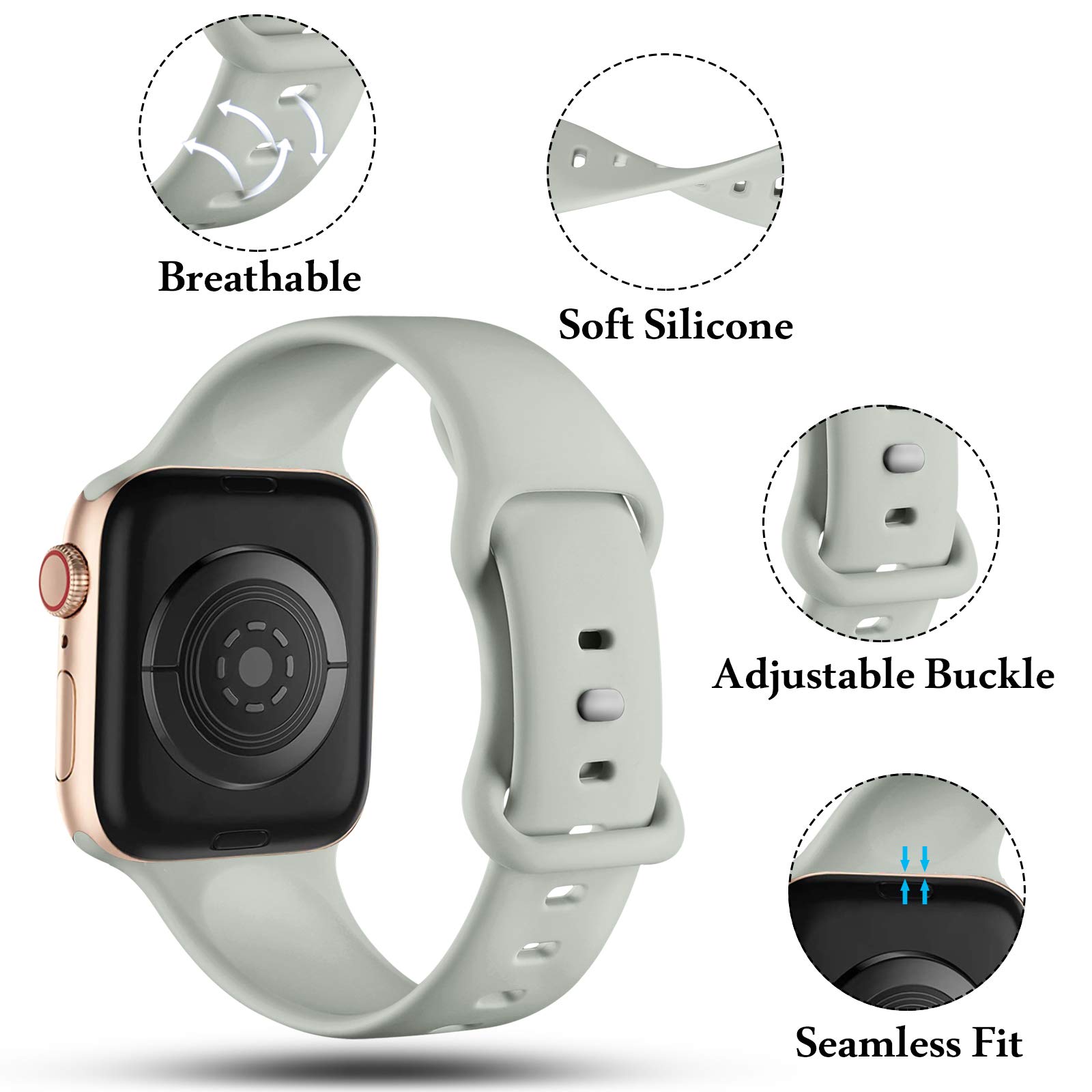CeMiKa Cinturino Compatibile per Apple Watch Cinturino 38mm 40mm 41mm 42mm 44mm 45mm 46mm 49mm, Silicone Cinturini di Ricambio per iWatch Series 10 9 8 7 6 5 4 3 2 1 SE, 38mm/40mm/41mm-S/M, Grigio