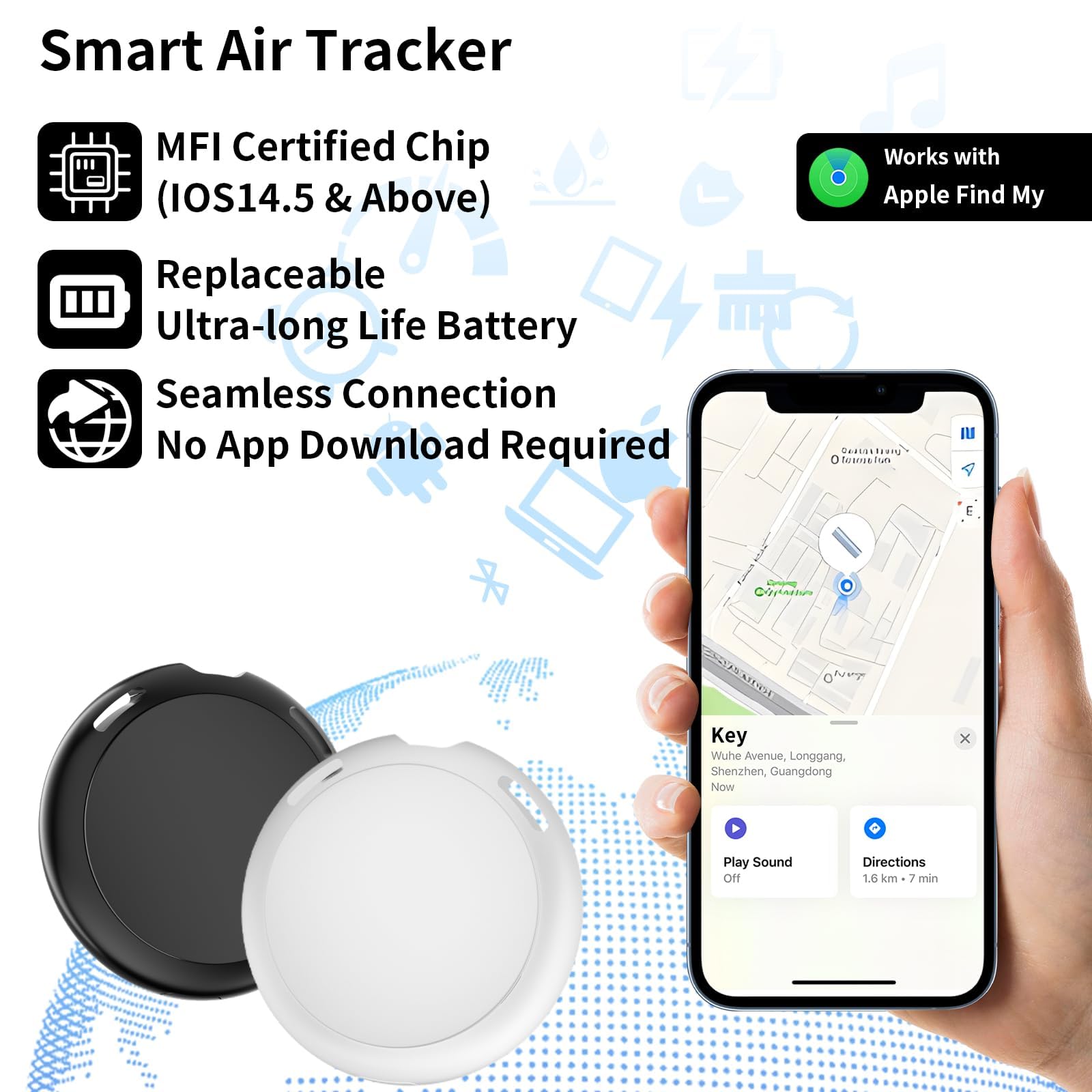 2 Pack GPS Tracker for Vehicles Work with Find My (iOS Only)Real Time Mini Car Air Tracker Tag Global Car Hidden Locator Tracking Device Item Finder No Monthly Fee or Subscription No SIM Card Required - 3