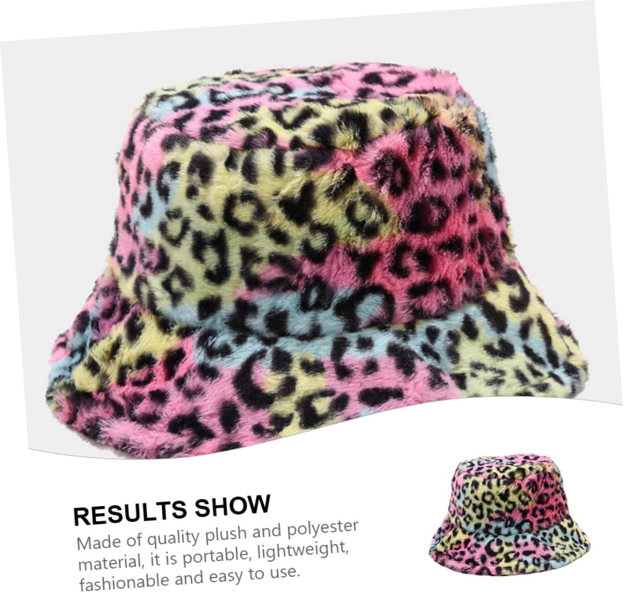 VANZACK Winter Plush Fisherman Hat Leopard Print Bucket Cap Women’s Warm Autumn Soft Fluffy Hat Size M 56-58cm Multi